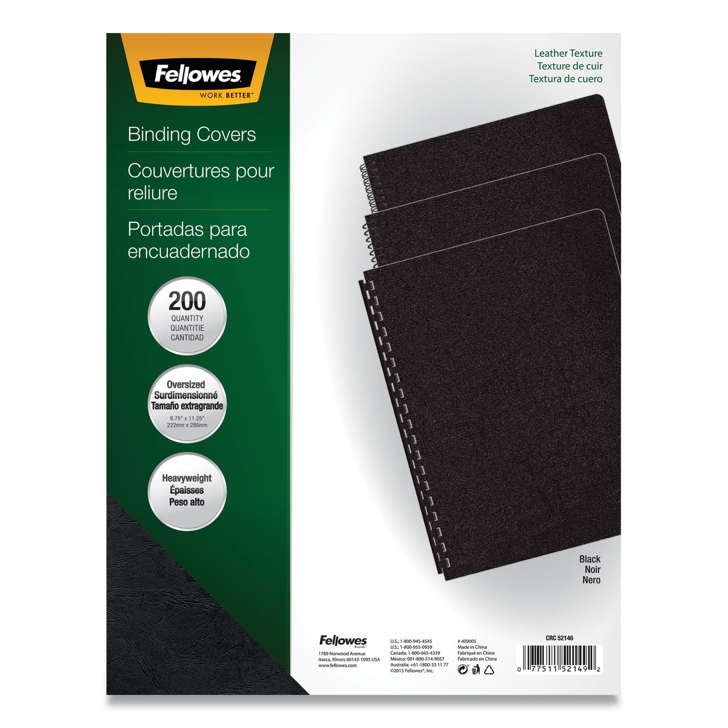 Executive Leather-Like Presentation Cover, Black, 11.25 x 8.75, Unpunched, 200/Pack