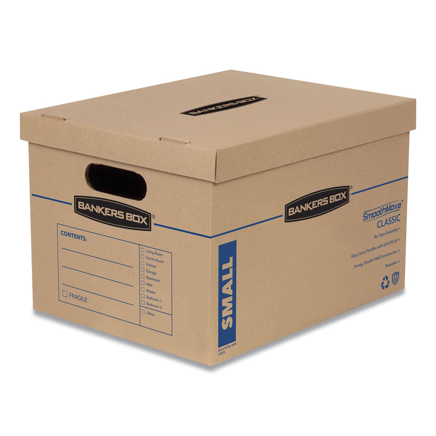 SmoothMove Classic Moving/Storage Boxes, Half Slotted Container (HSC), Small, 12" x 15" x 10", Brown/Blue, 10/Carton