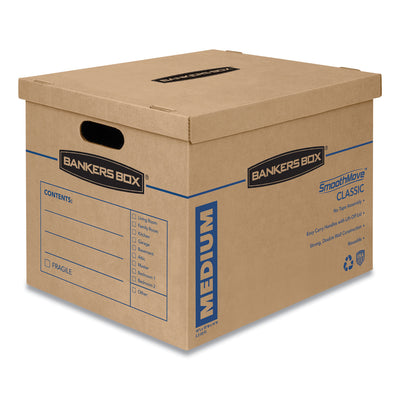FELLOWES MFG. CO. SmoothMove Classic Moving/Storage Boxes, Half Slotted Container (HSC), Medium, 15" x 18" x 14", Brown/Blue, 8/Carton - Flipcost