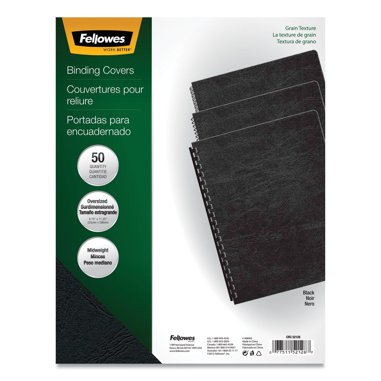 Expressions Classic Grain Texture Presentation Covers for Binding Systems, Black, 11.25 x 8.75, Unpunched, 200/Pack