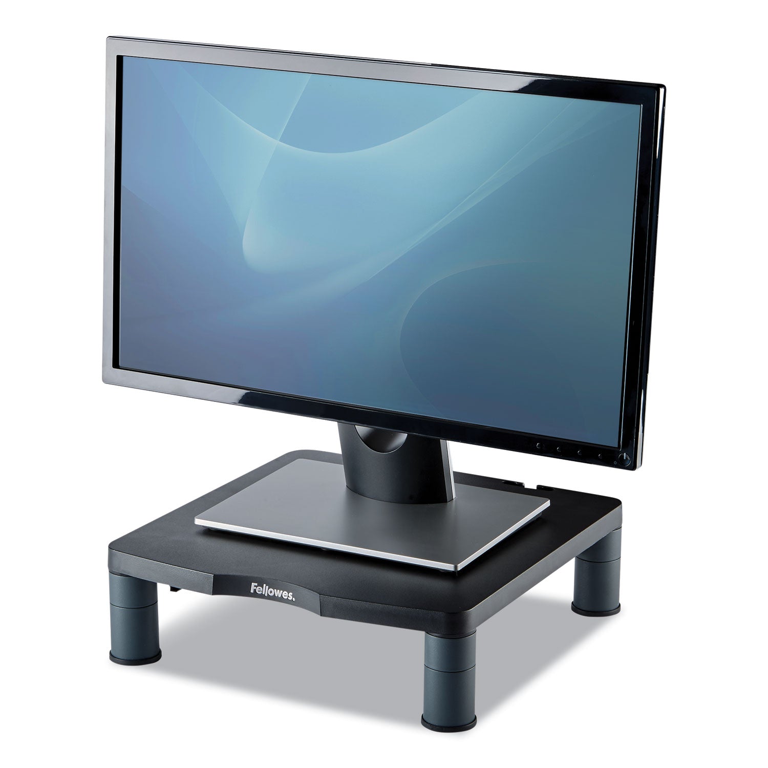 Fellowes® Standard Monitor Riser, 13.38" x 13.63" x 2" to 4", Graphite, Supports 60 lbs