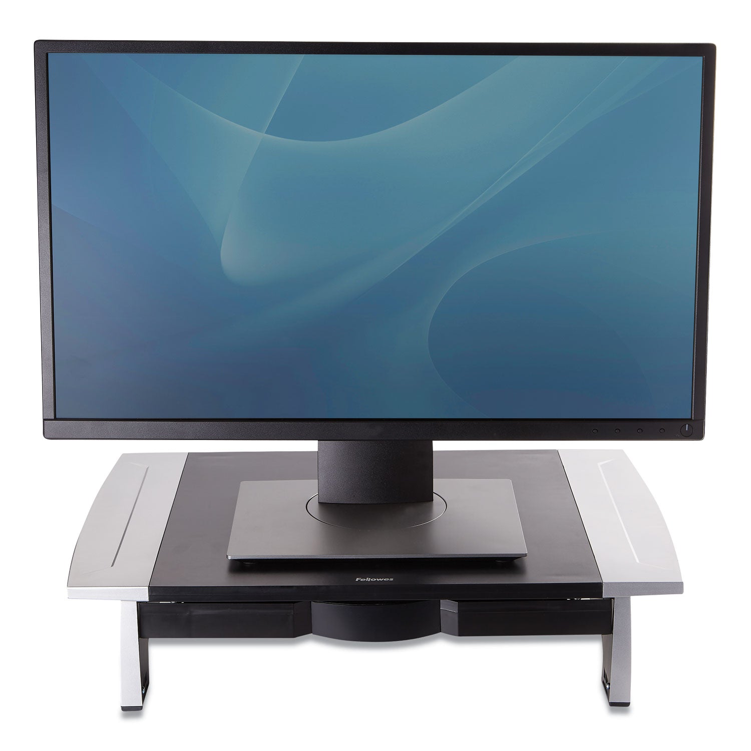 Fellowes® Office Suites Standard Monitor Riser, For 21" Monitors, 19.78" x 14.06" x 4" to 6.5", Black/Silver, Supports 80 lbs