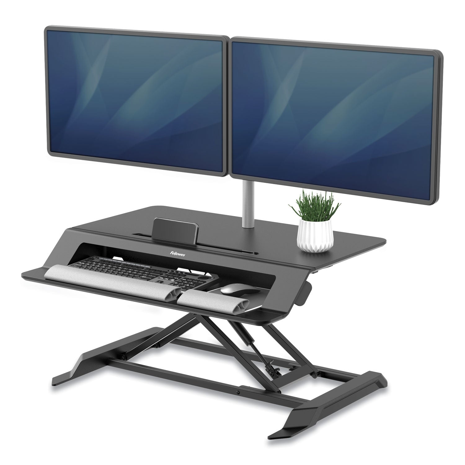 Fellowes® Lotus LT Sit-Stand Workstation, 34.38" x 28.38" x 7.62", Black