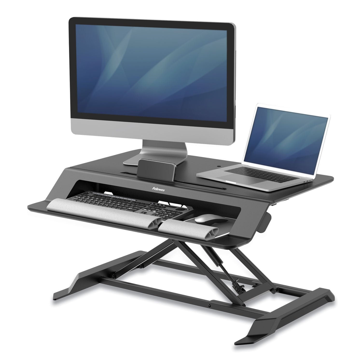 Fellowes® Lotus LT Sit-Stand Workstation, 34.38" x 28.38" x 7.62", Black