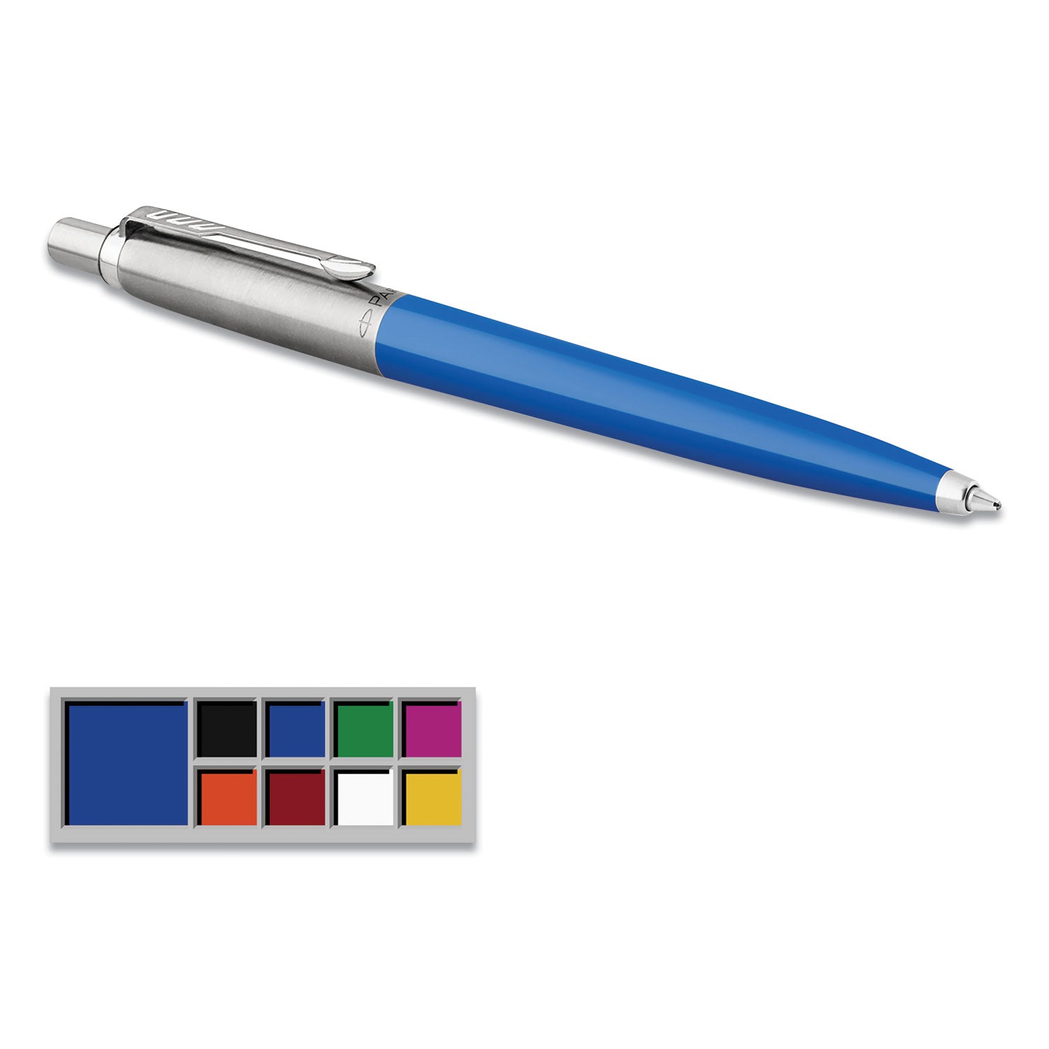 Parker® Jotter Ballpoint Pen, Retractable, Medium 0.7 mm, Blue Ink, Royal Blue/Chrome Barrel