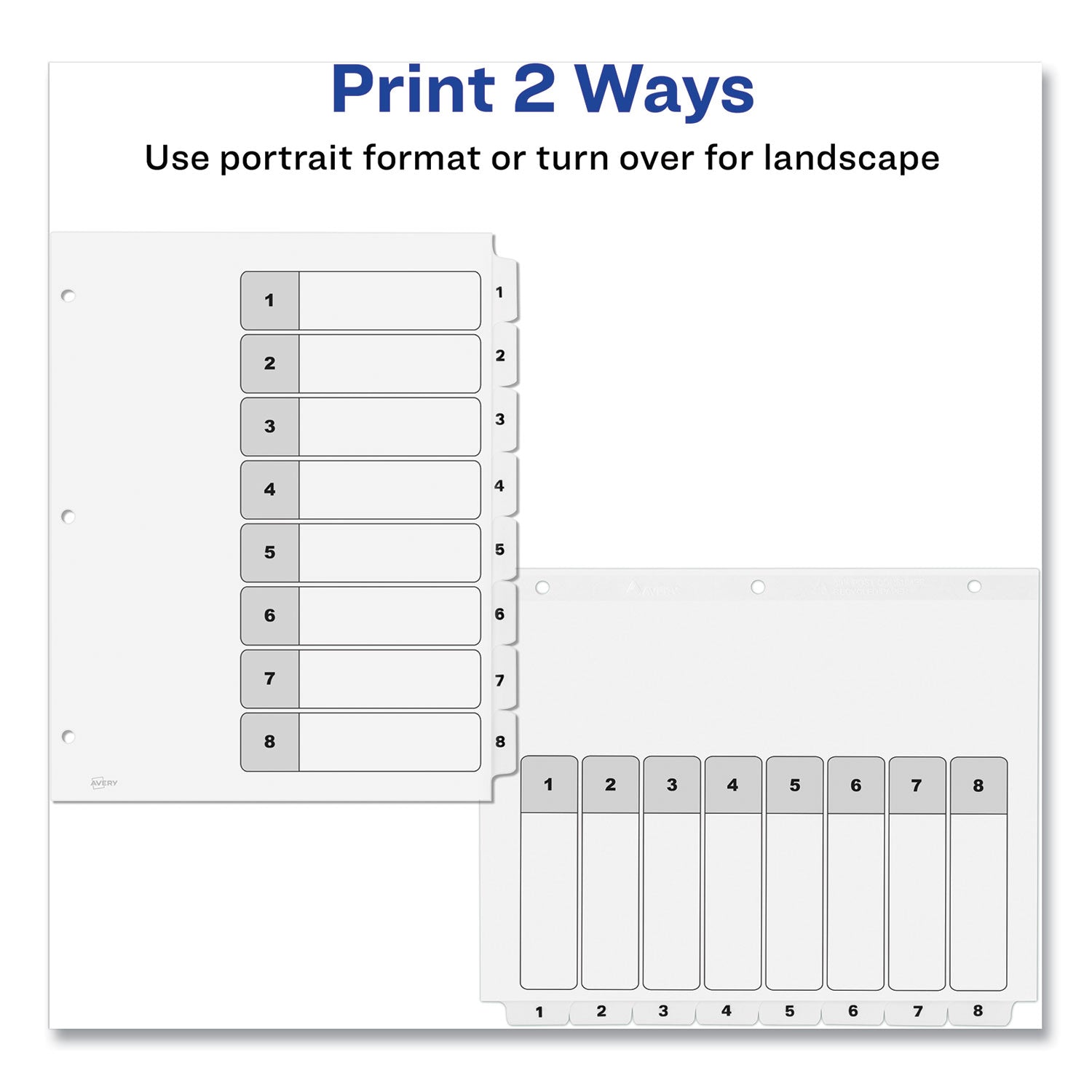 Avery® Customizable Table of Contents Ready Index Black and White Dividers, 8-Tab, 1 to 8, 11 x 8.5, White, 6 Sets