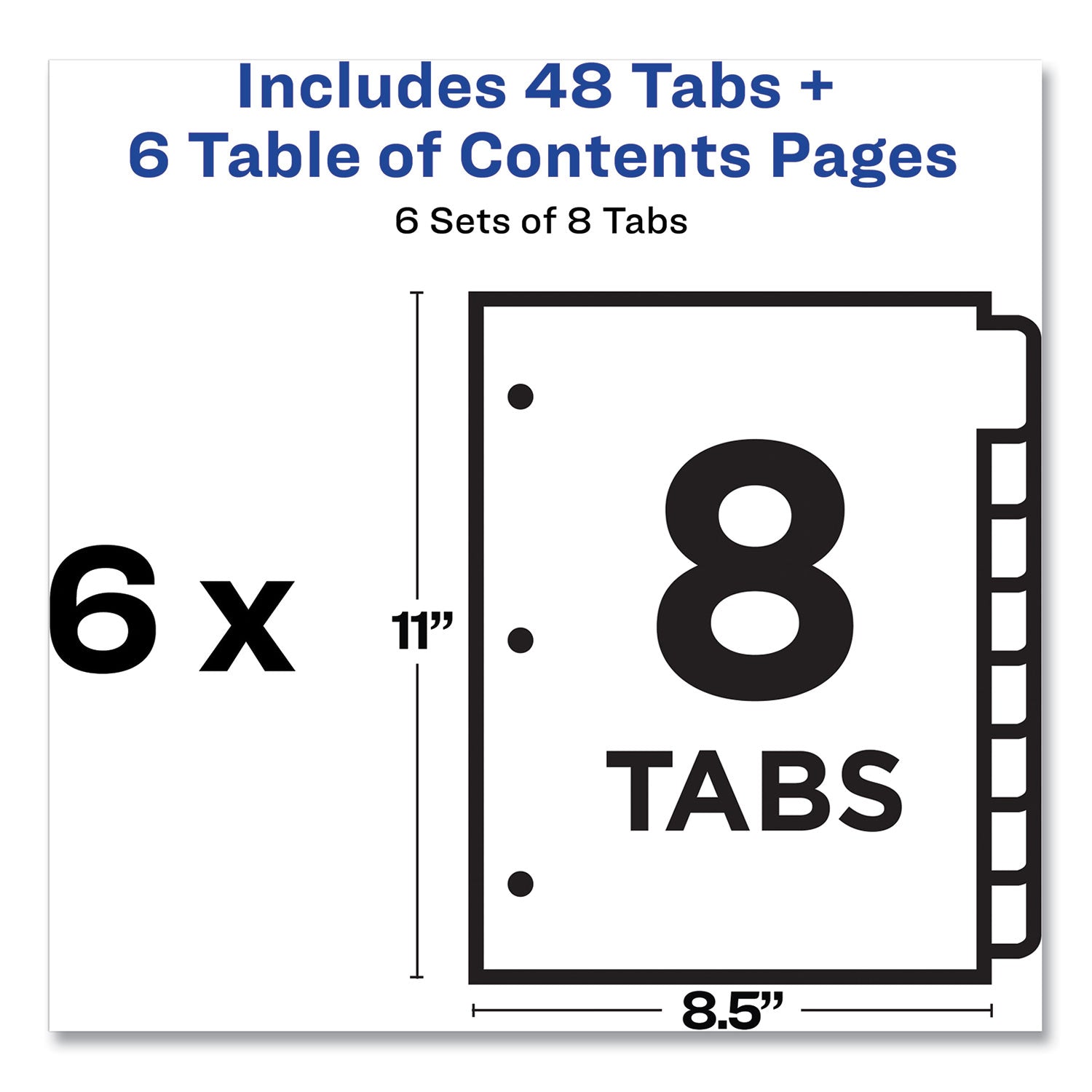 Avery® Customizable Table of Contents Ready Index Black and White Dividers, 8-Tab, 1 to 8, 11 x 8.5, White, 6 Sets