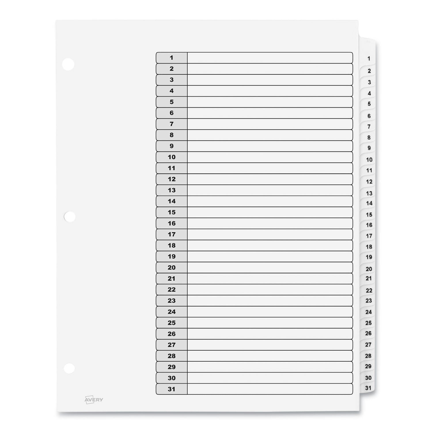 Avery® Customizable Table of Contents Ready Index Black and White Dividers, 31-Tab, 1 to 31, 11 x 8.5, White, 6 Sets