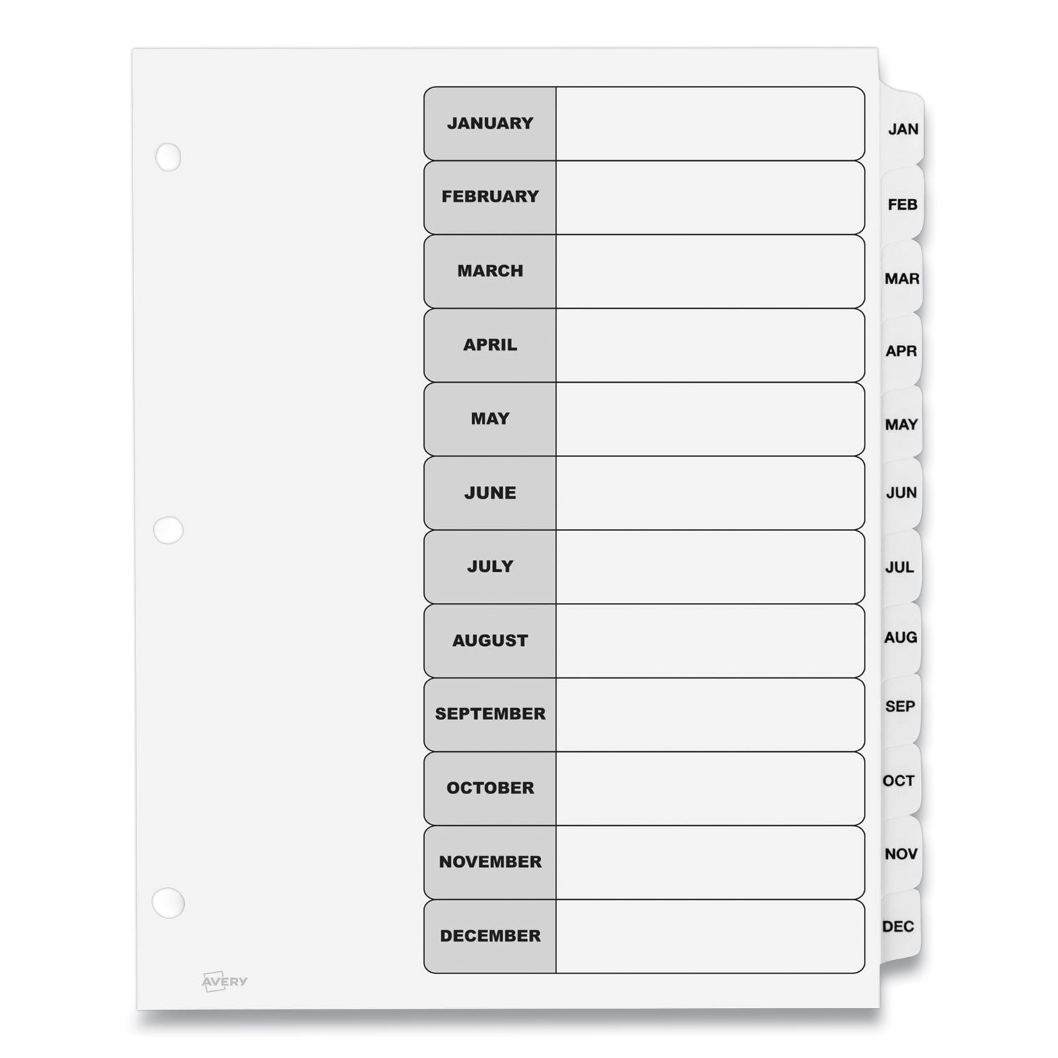 Avery® Customizable Table of Contents Ready Index Black and White Dividers, 12-Tab, Jan. to Dec., 11 x 8.5, White, 6 Sets