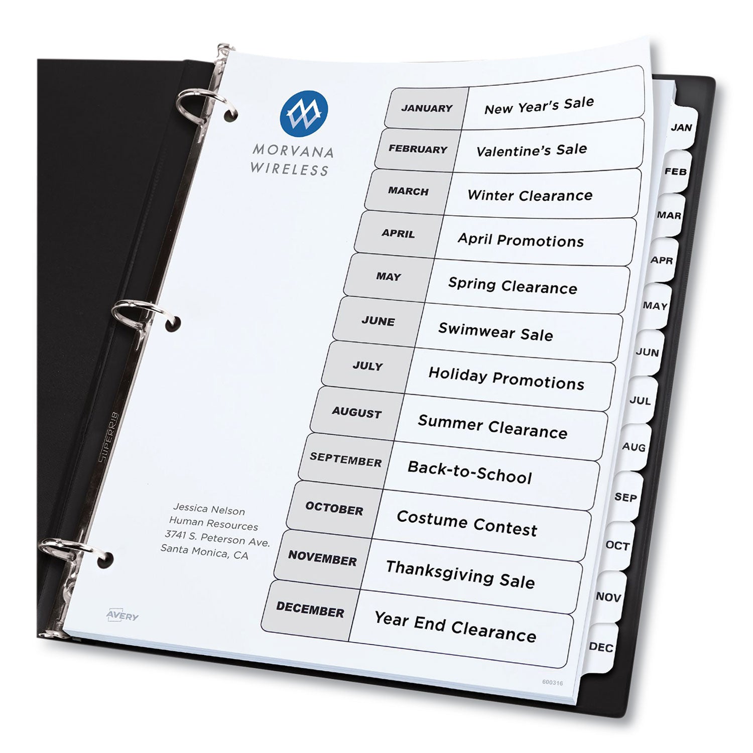 Avery® Customizable Table of Contents Ready Index Black and White Dividers, 12-Tab, Jan. to Dec., 11 x 8.5, White, 6 Sets