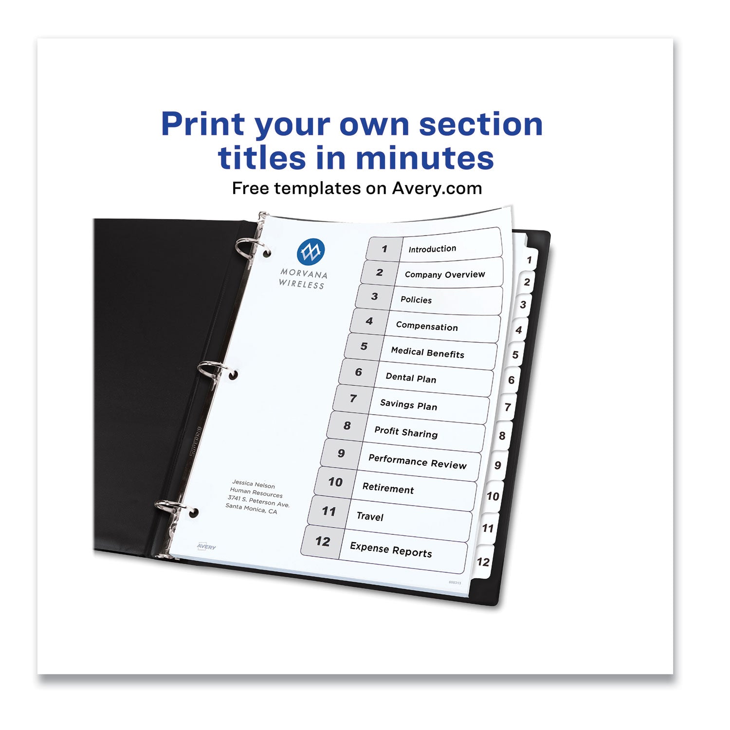 Avery® Customizable Table of Contents Ready Index Black and White Dividers, 12-Tab, 1 to 12, 11 x 8.5, White, 6 Sets