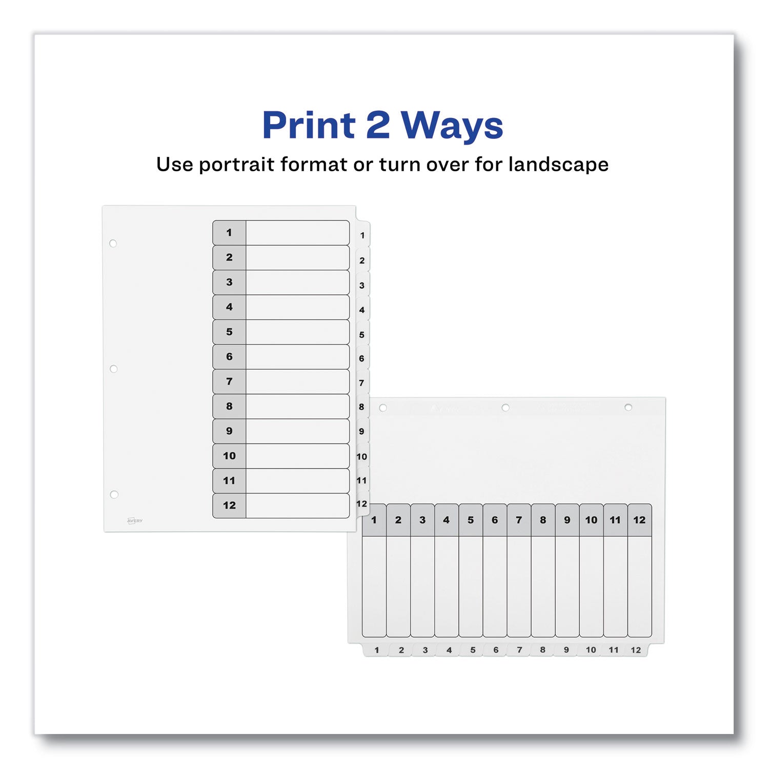 Avery® Customizable Table of Contents Ready Index Black and White Dividers, 12-Tab, 1 to 12, 11 x 8.5, White, 6 Sets