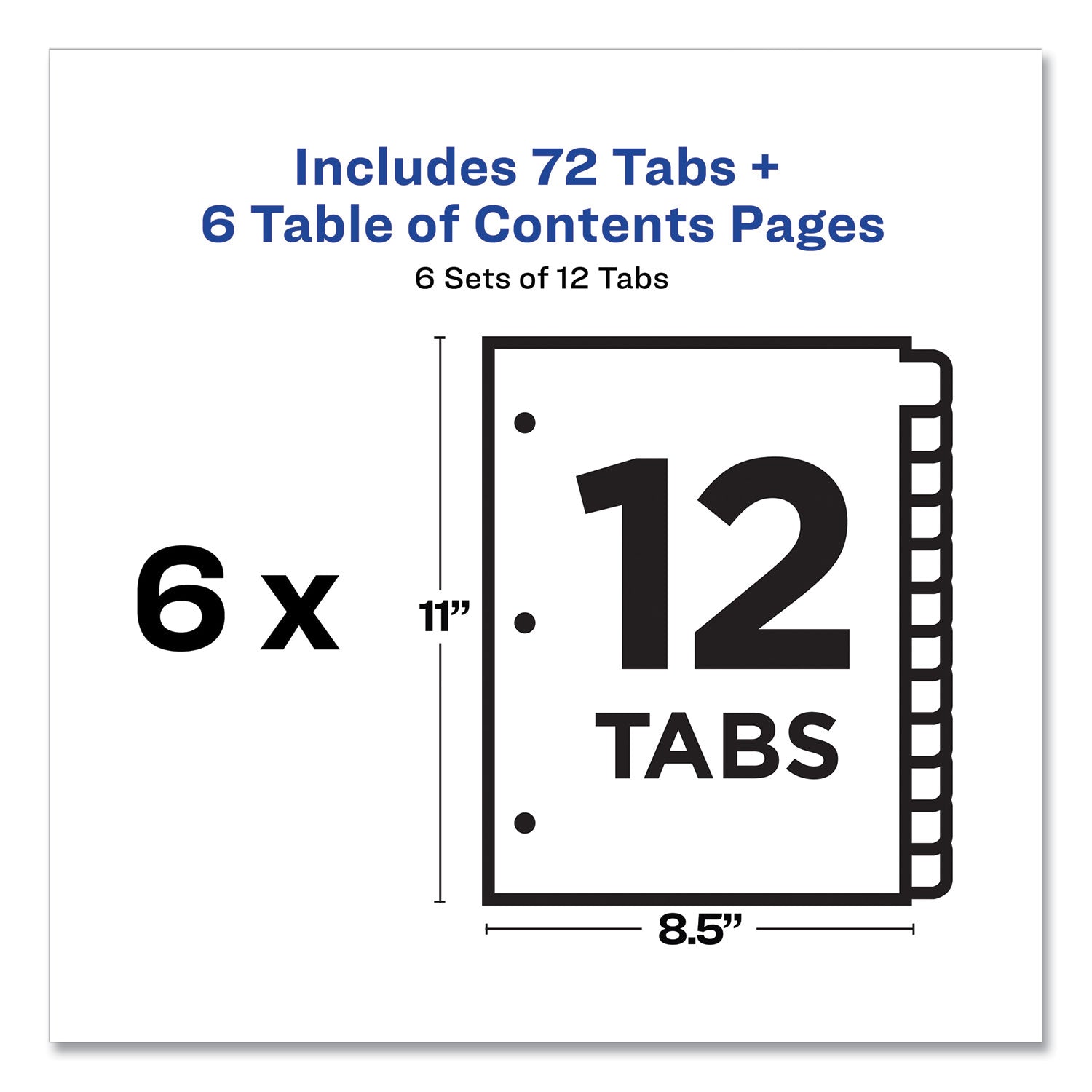 Avery® Customizable Table of Contents Ready Index Black and White Dividers, 12-Tab, 1 to 12, 11 x 8.5, White, 6 Sets