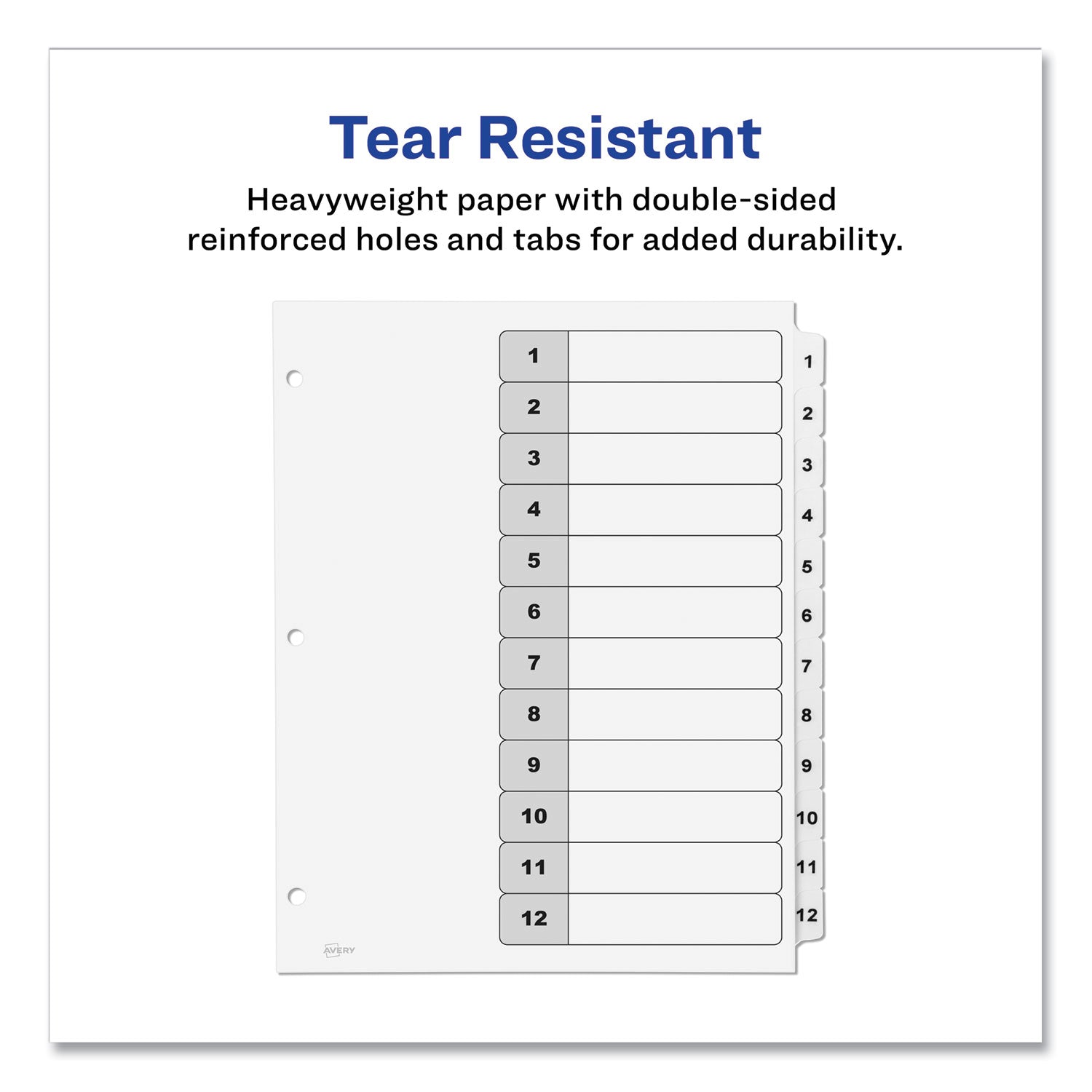 Avery® Customizable Table of Contents Ready Index Black and White Dividers, 12-Tab, 1 to 12, 11 x 8.5, White, 6 Sets