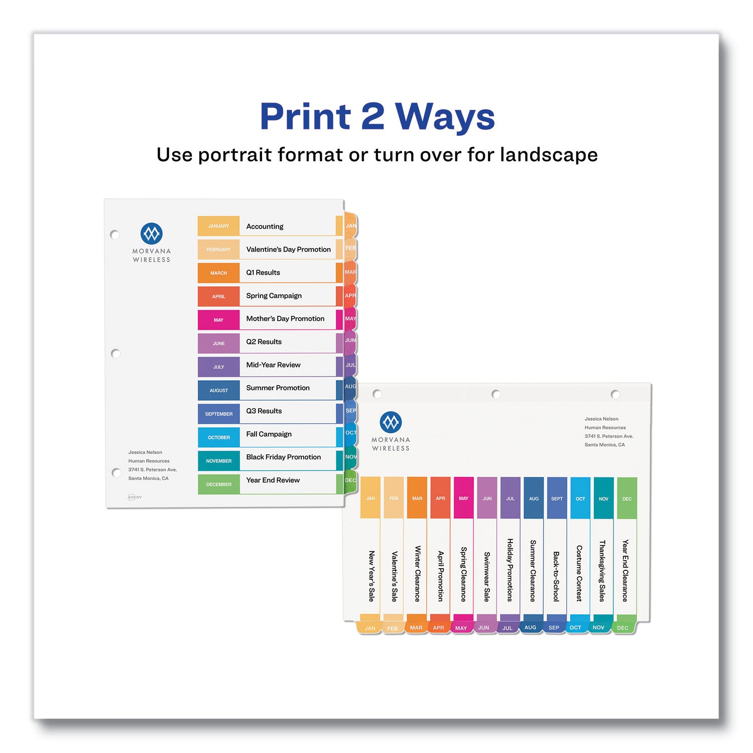 Avery® Customizable Table of Contents Ready Index Multicolor Dividers, 12-Tab, Jan. to Dec., 11 x 8.5, White, 6 Sets