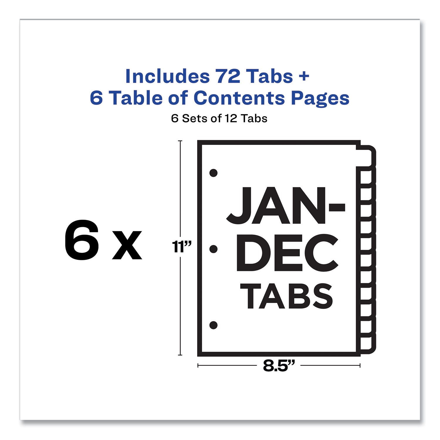 Avery® Customizable Table of Contents Ready Index Multicolor Dividers, 12-Tab, Jan. to Dec., 11 x 8.5, White, 6 Sets