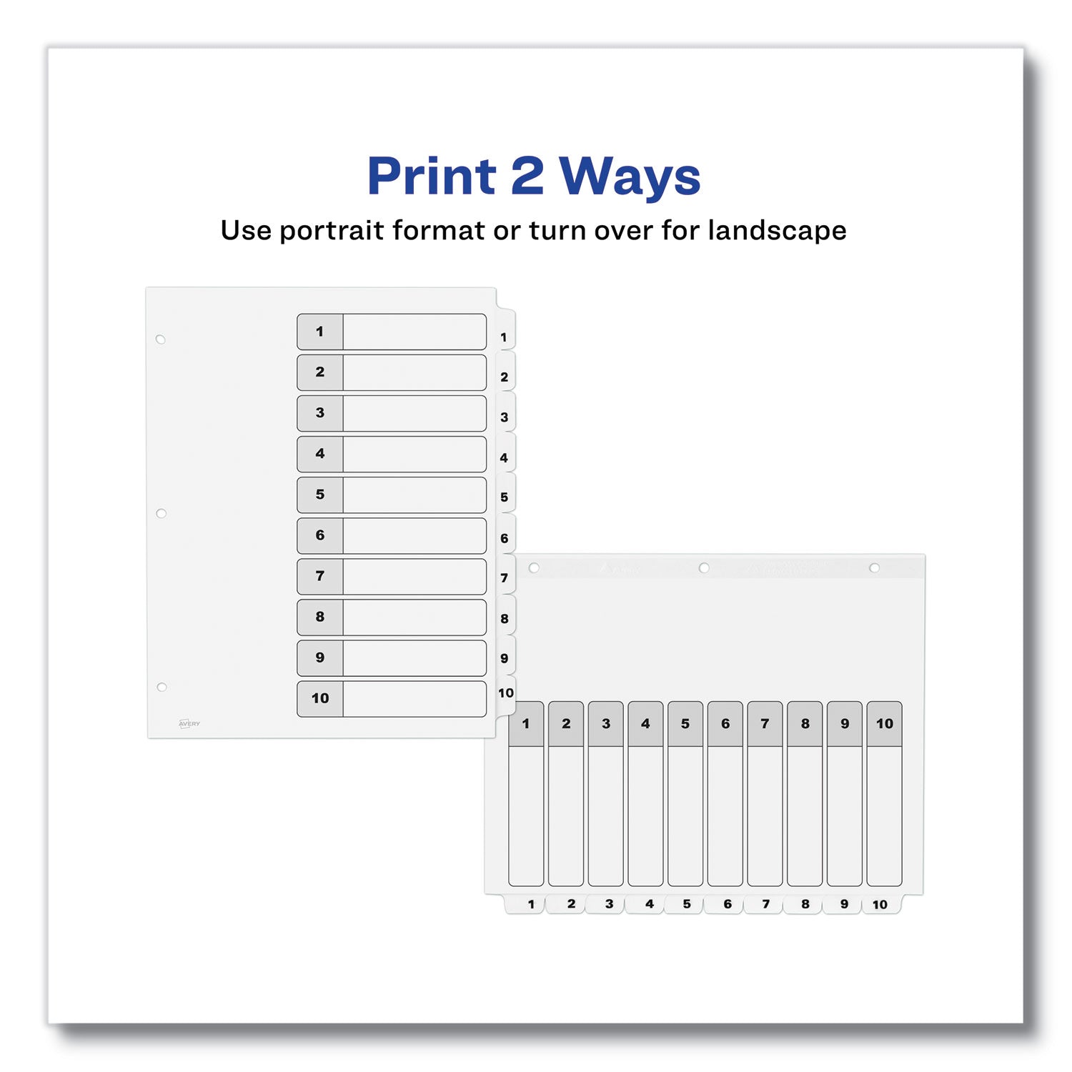 Avery® Customizable Table of Contents Ready Index Black and White Dividers, 10-Tab, 1 to 10, 11 x 8.5, White, 6 Sets