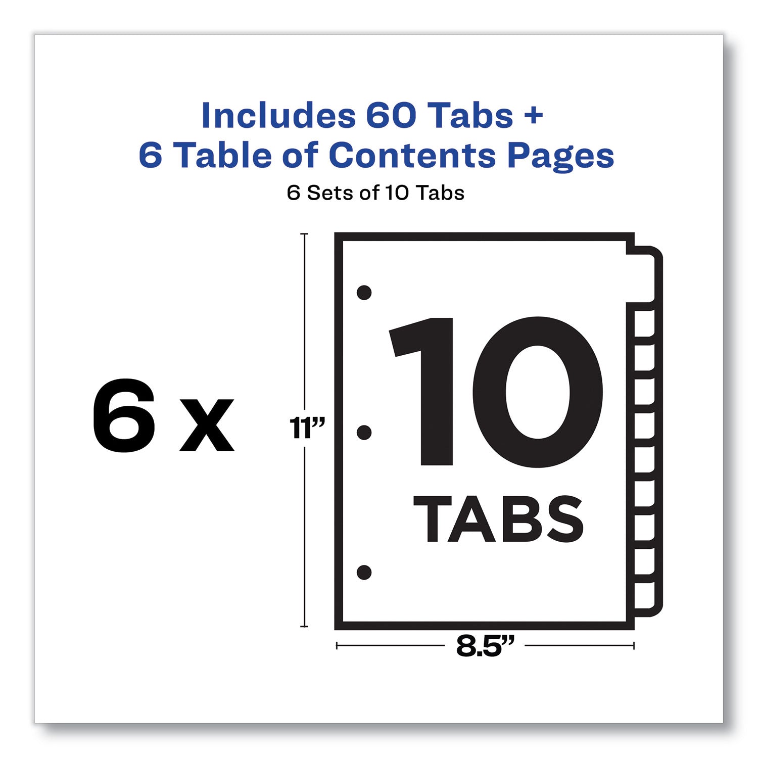 Avery® Customizable Table of Contents Ready Index Black and White Dividers, 10-Tab, 1 to 10, 11 x 8.5, White, 6 Sets