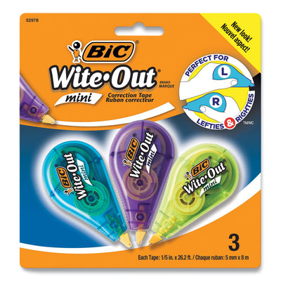 Wite-Out Brand Mini Correction Tape, Non-Refillable, Blue/Purple/Yellow Applicators, 0.2" x 314.4", 3/Pack Flipcost Flipcost