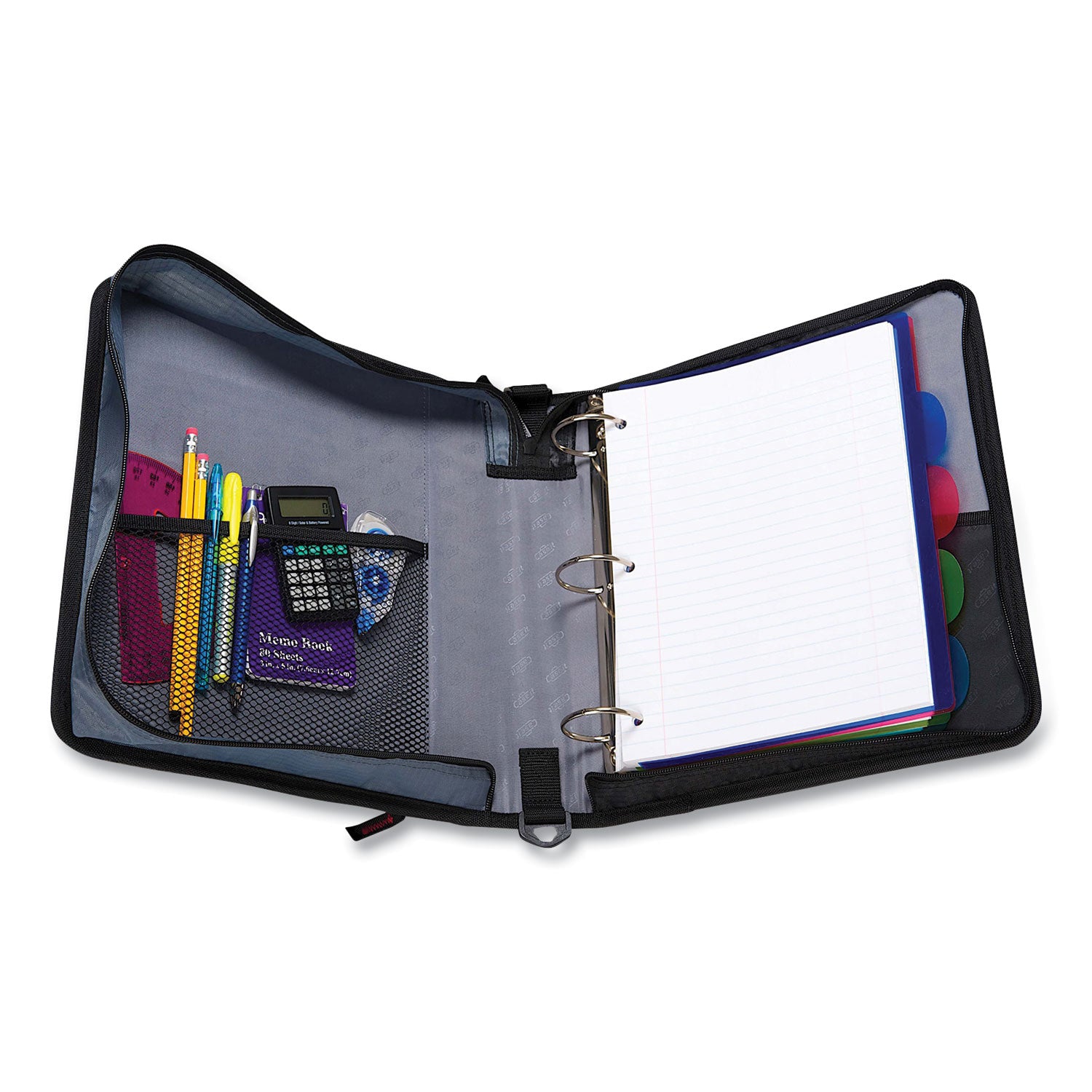 Case it™ Classic Zipper Binder, 3 Rings, 2" Capacity, 11 x 8.5, Black/Gray Accents