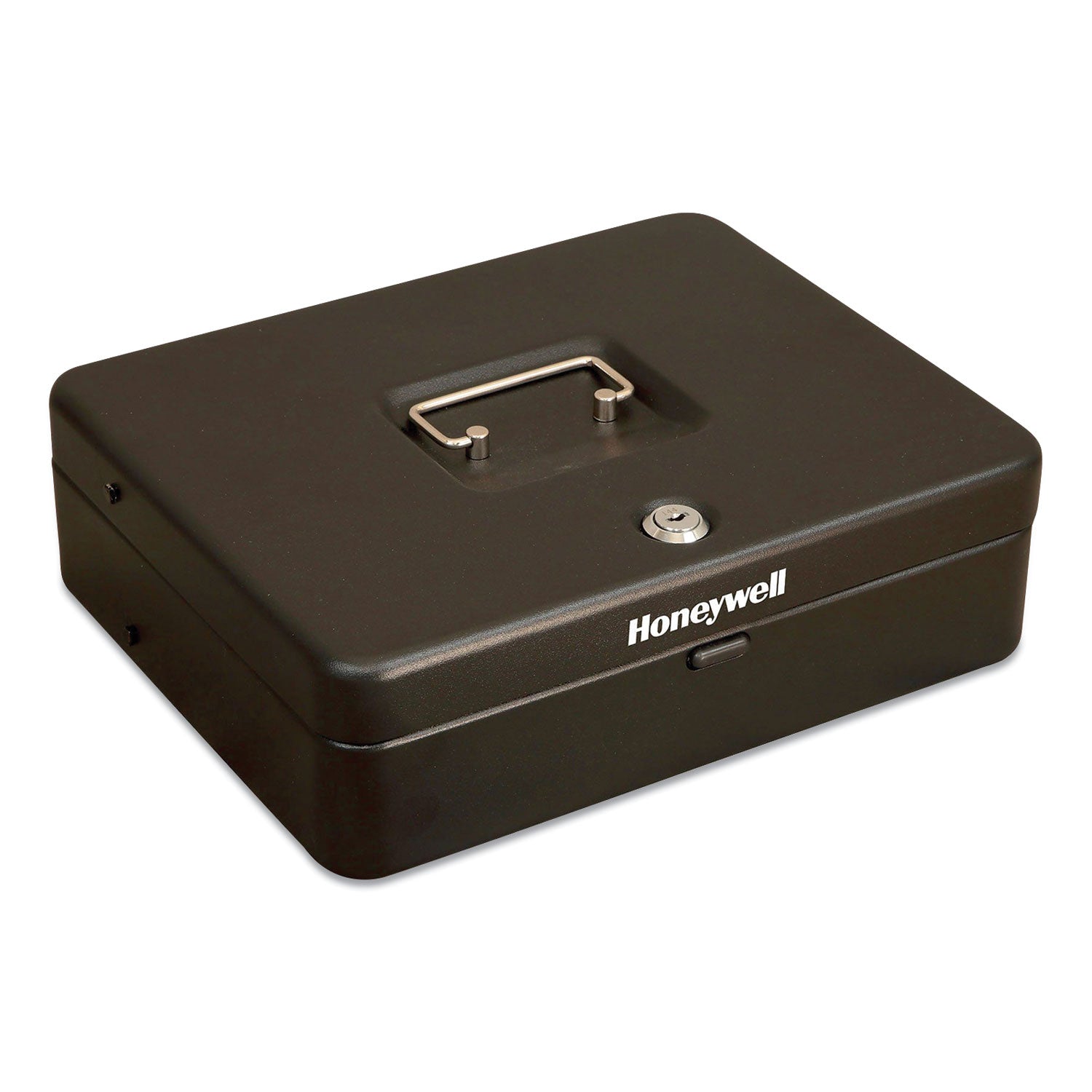 Honeywell Tiered CantiDoor Lever Cash Box, 4 Bill, 5 Coin Slots, Key Lock, 11.9 x 9.7 x 3.5, Steel, Black