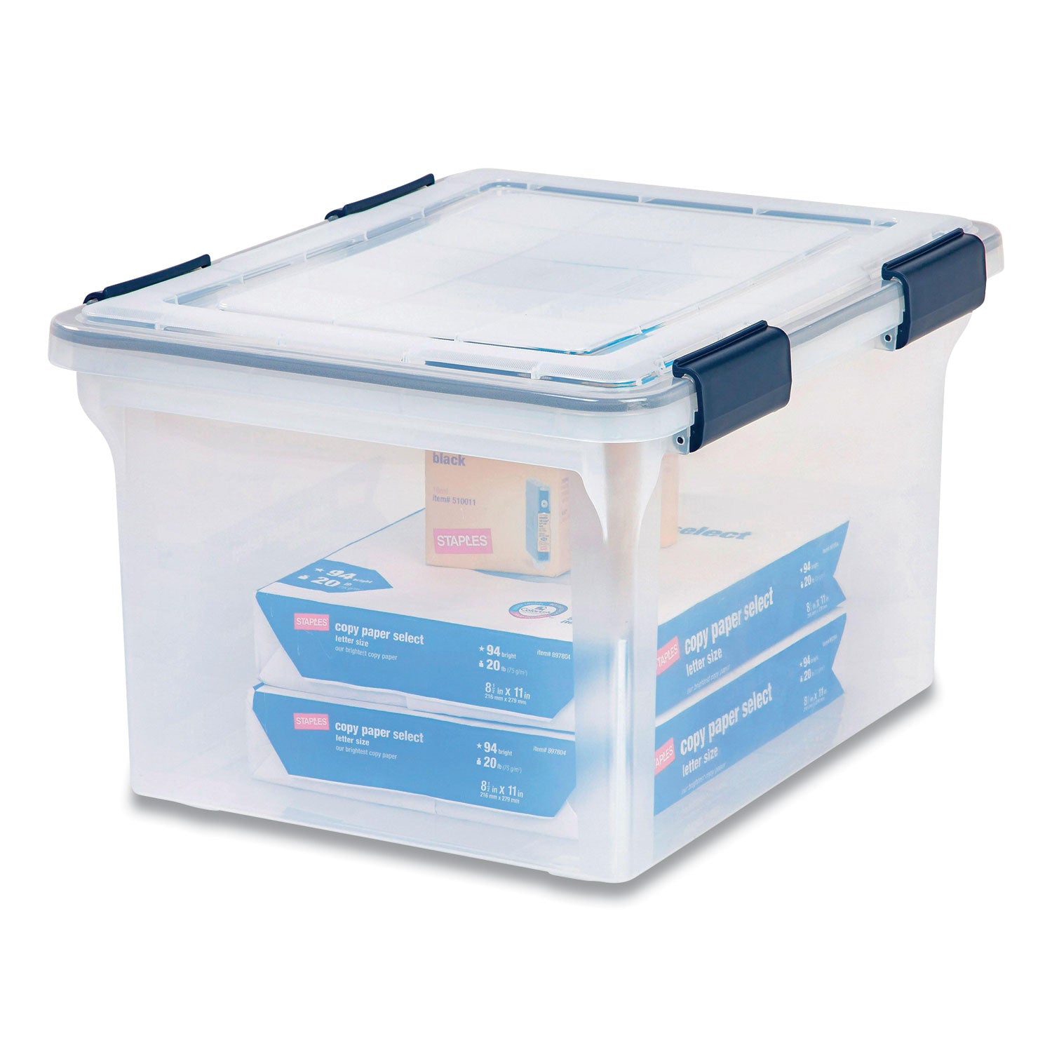 WEATHERTIGHT File Box, Letter/Legal Files, 15.5 x 17.9 x 10.8, Clear/Blue Accents IRIS Flipcost