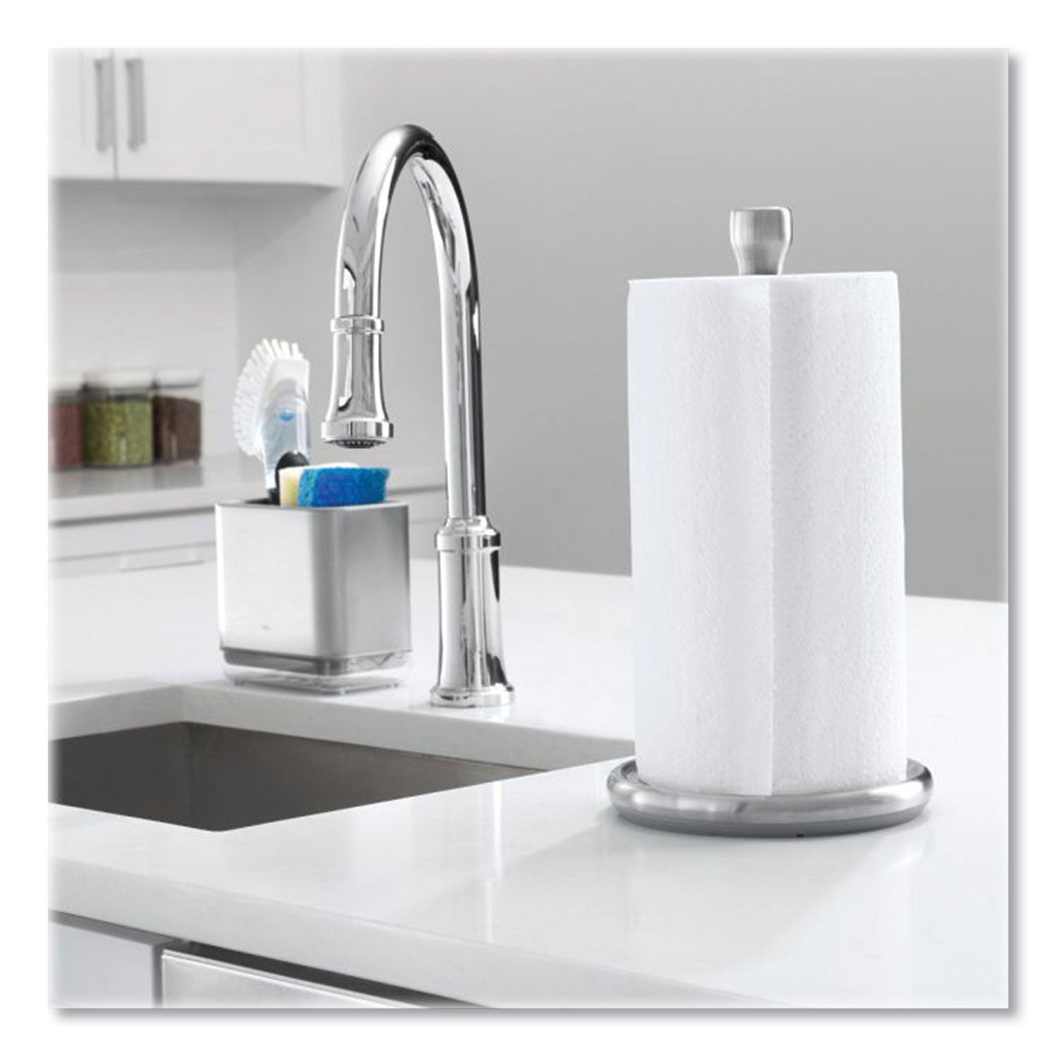 OXO Good Grips Steady Paper Towel Holder, Stainless Steel, 8.1 X 7.8 X 14.5, Gray/silver