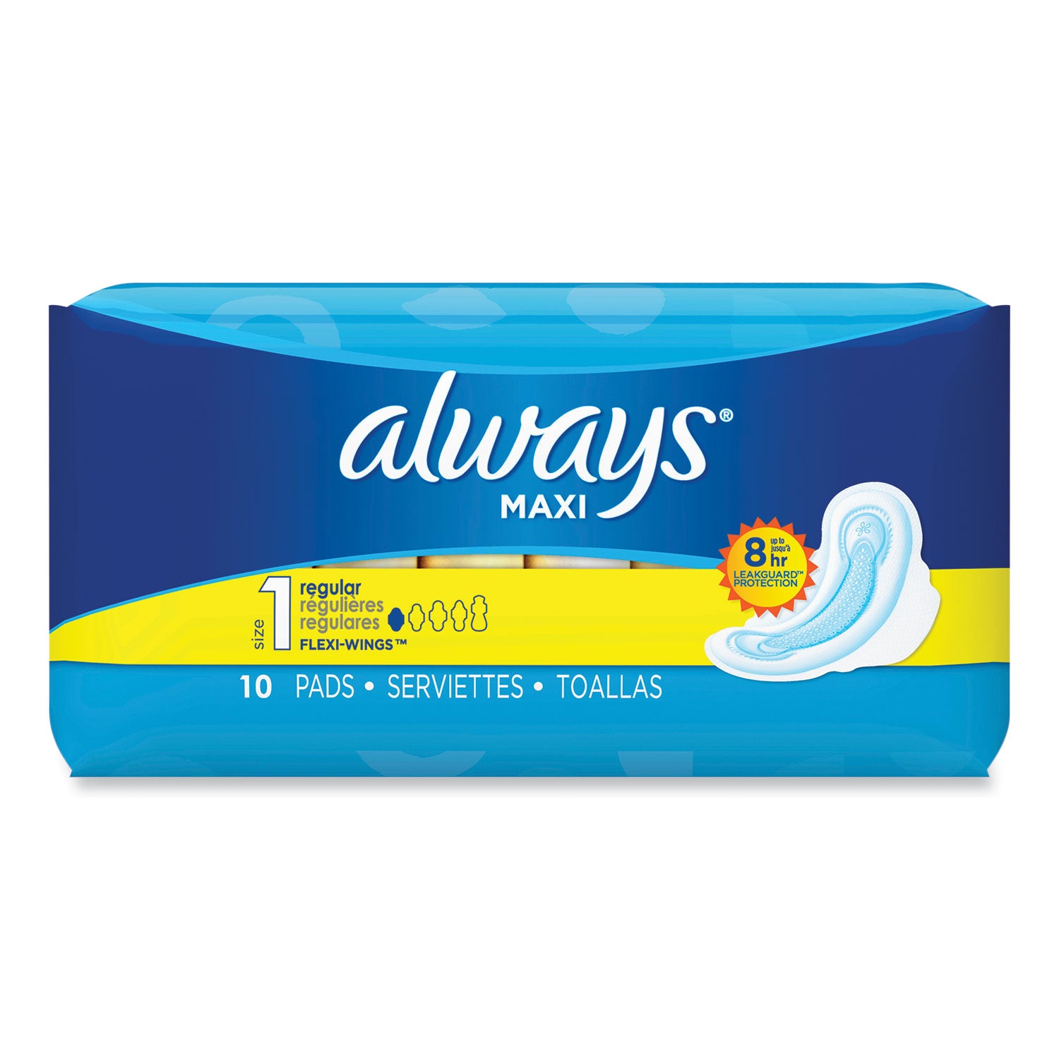 Regular Maxi Pads with Wings, Regular, 10/Box