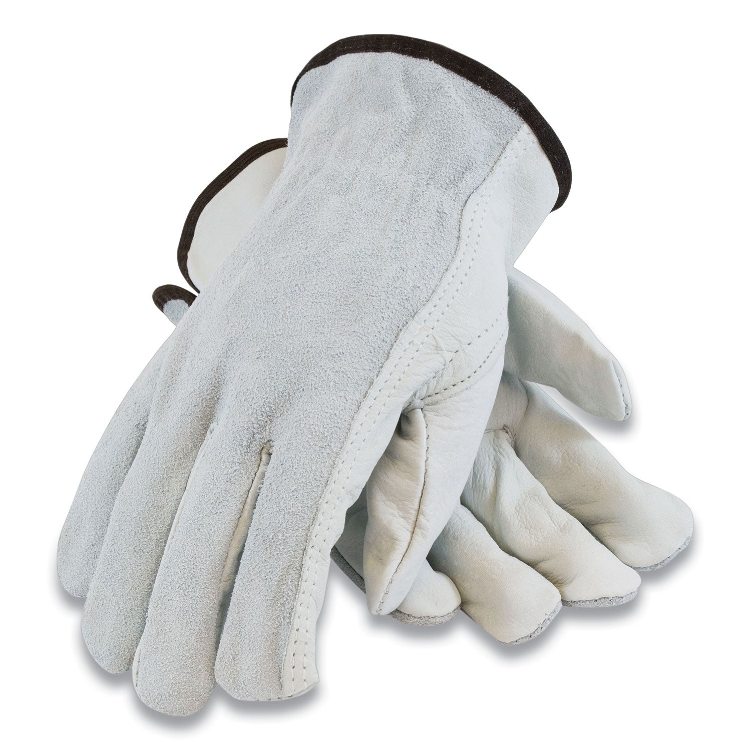 Top-Grain Leather Drivers Gloves with Shoulder-Split Cowhide Leather Back, Small, Gray