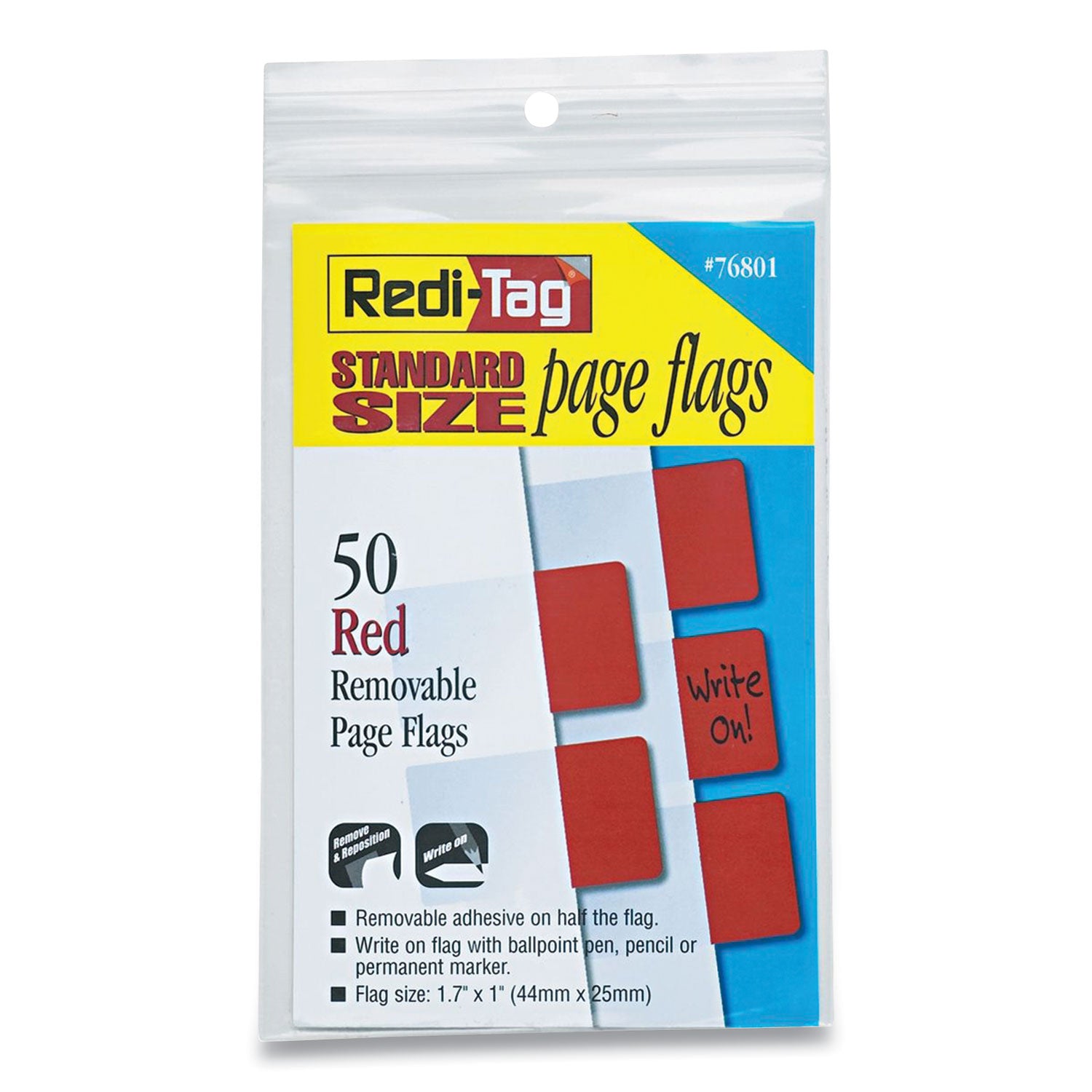 Redi-Tag® Easy-To-Read Self-Stick Index Tabs, 0.43" Wide, Red, 50/Pack