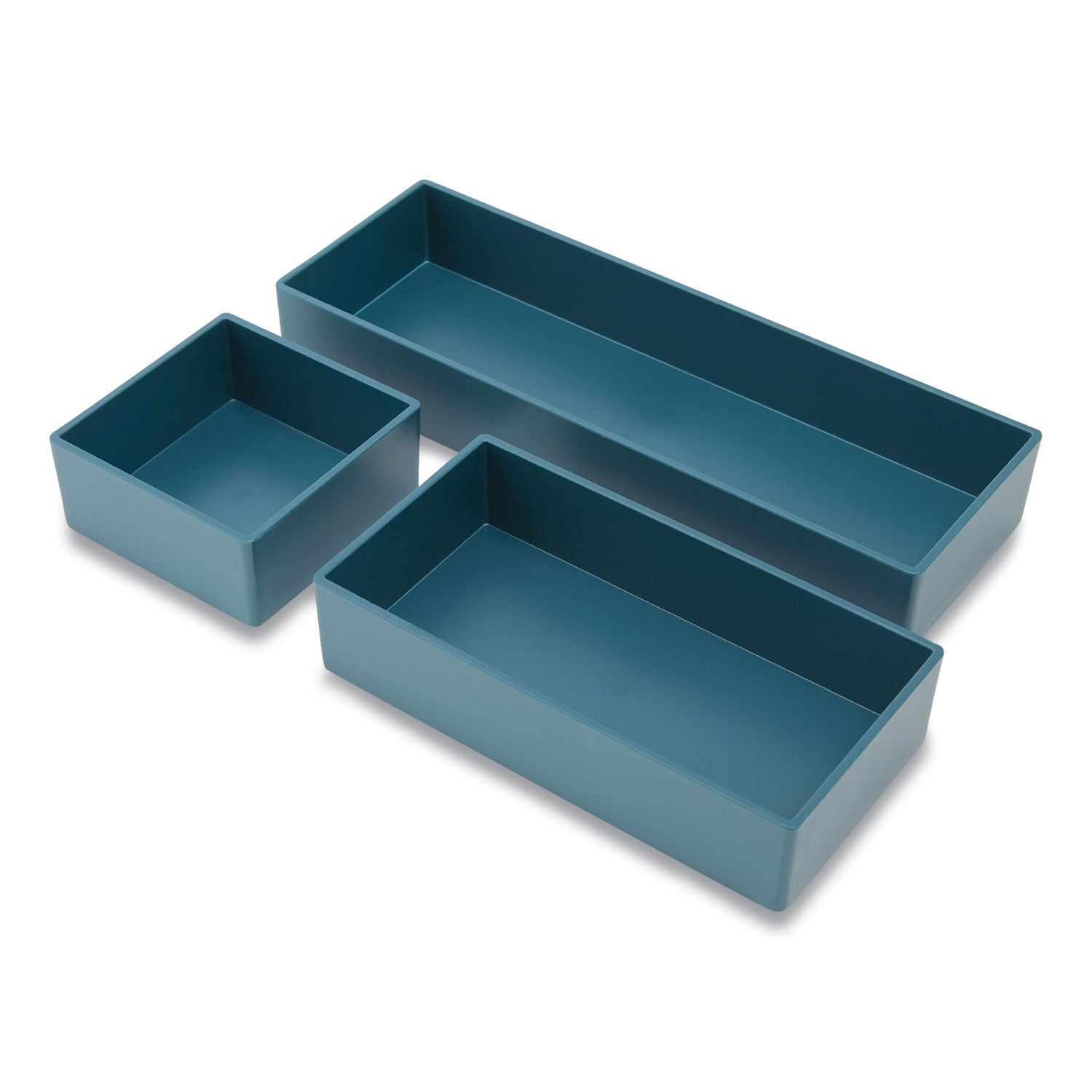 TRU RED™ Three-Piece Plastic Drawer Organizer, 3.23 x 3.23 x 1.47, 6.26 x 3.23 x 1.47, 9.5 x 3.23 x 1.47, Teal, 3/Set