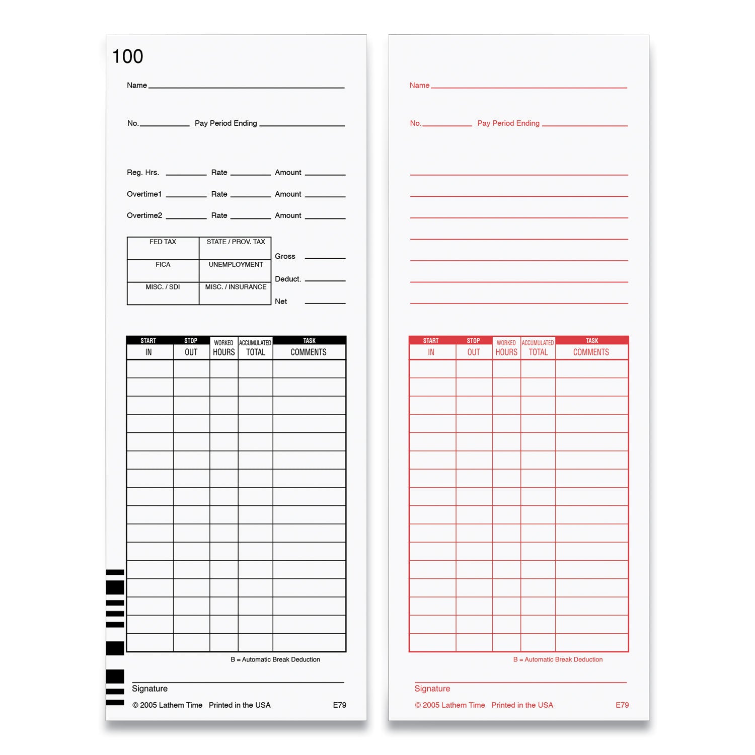 Lathem® Time Time Clock Cards for Lathem Time 7000E/7500E, Two Sides, 3.38 x 8.78, 100/Pack