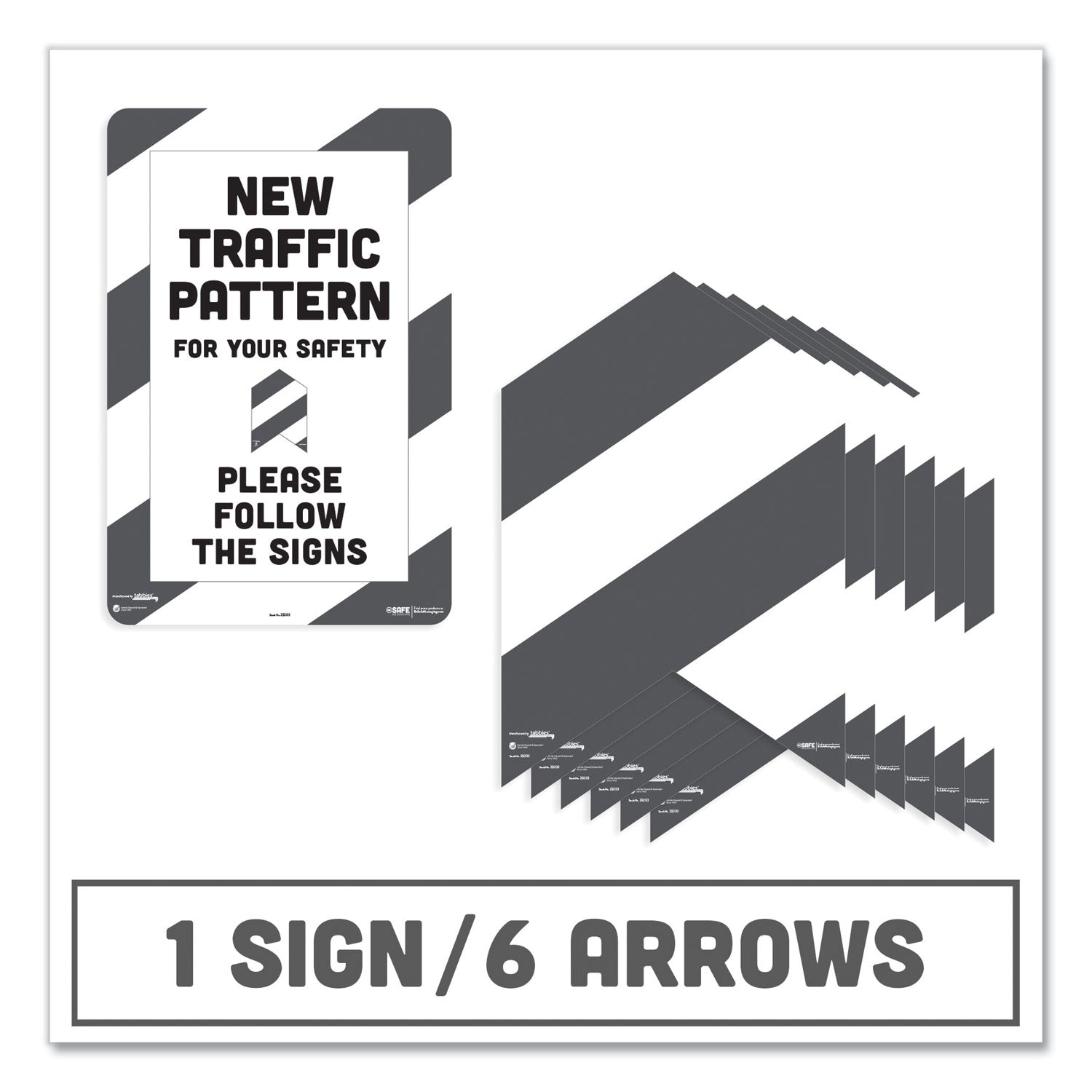 BeSafe Carpet Decals, New Traffic Pattern For Your Safety; Please Follow The Signs, 12 x 18, White/Gray, 7/Pack