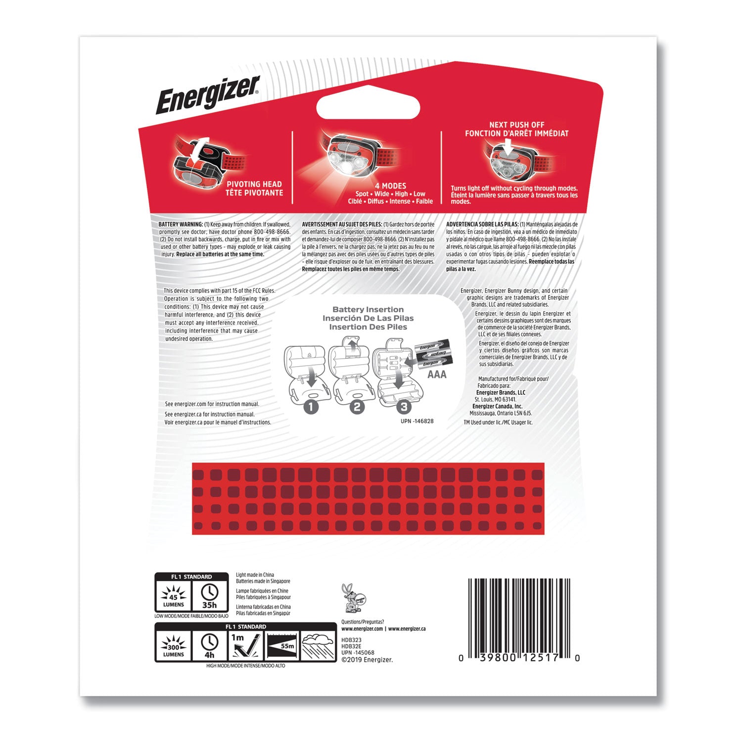 Energizer® LED Headlight, 3 AAA Batteries (Included), Red