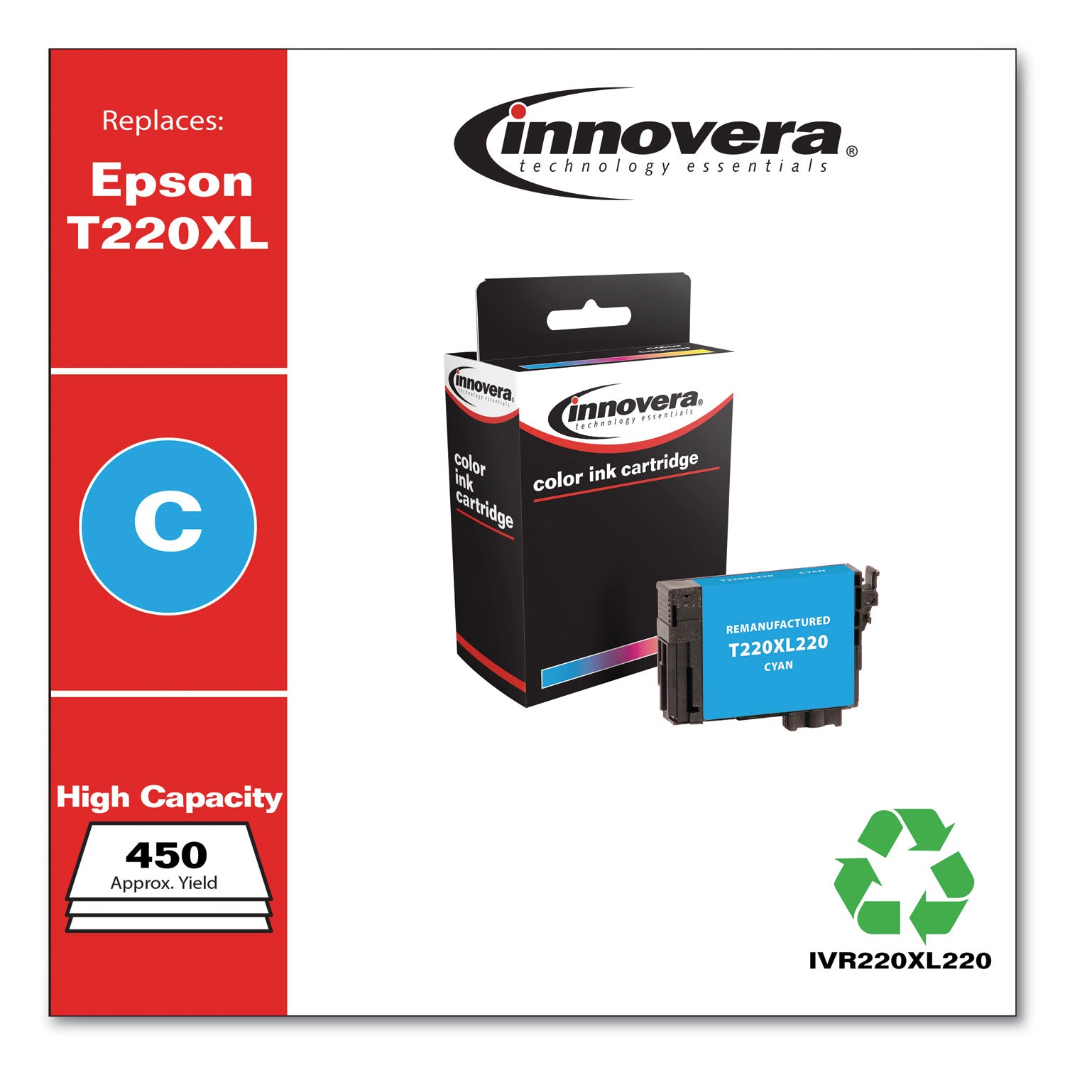 Innovera® Remanufactured Cyan High-Yield Ink, Replacement for T220XL (T220XL220), 450 Page-Yield