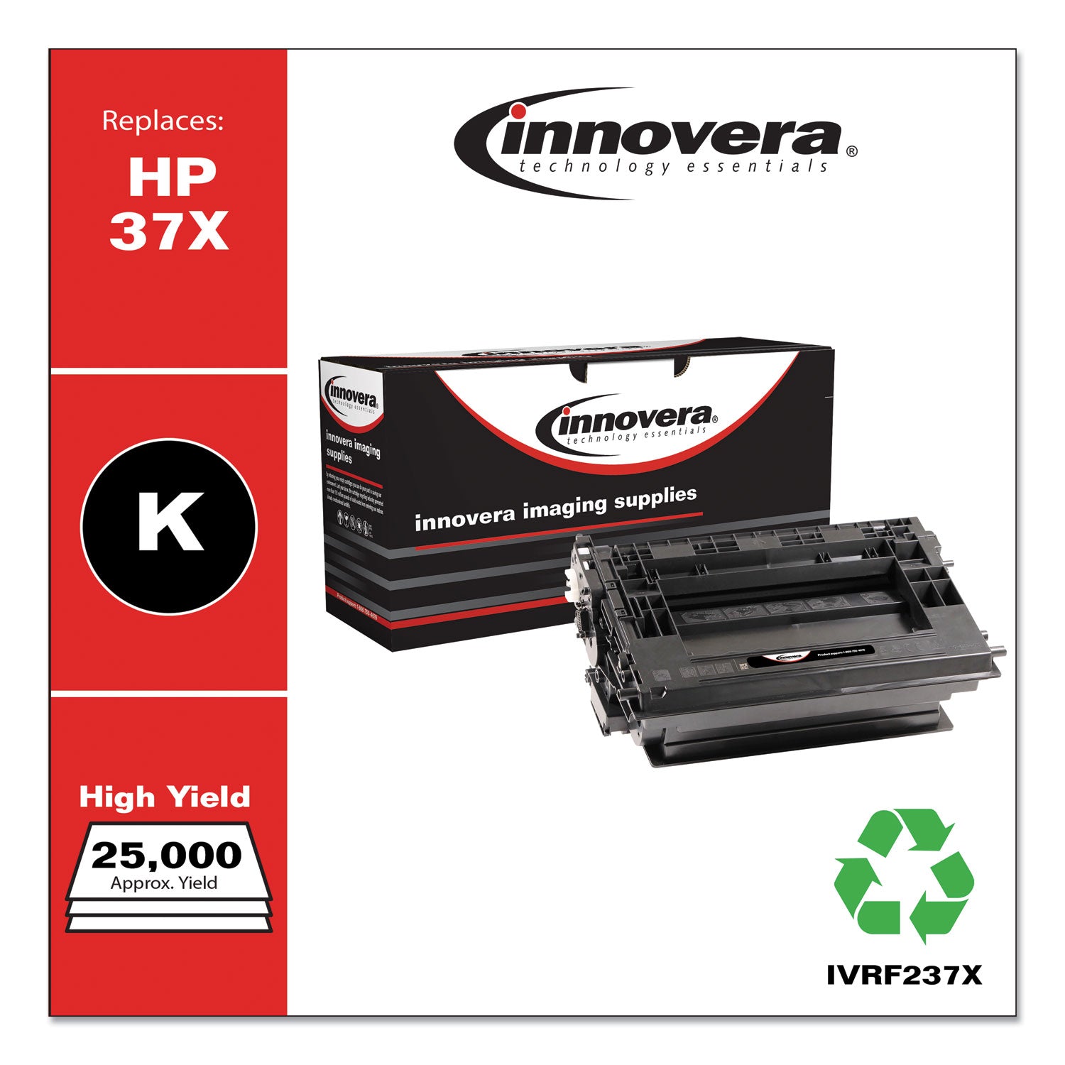 Innovera® Remanufactured Black High-Yield Toner, Replacement for 37X (CF237X), 25,000 Page-Yield