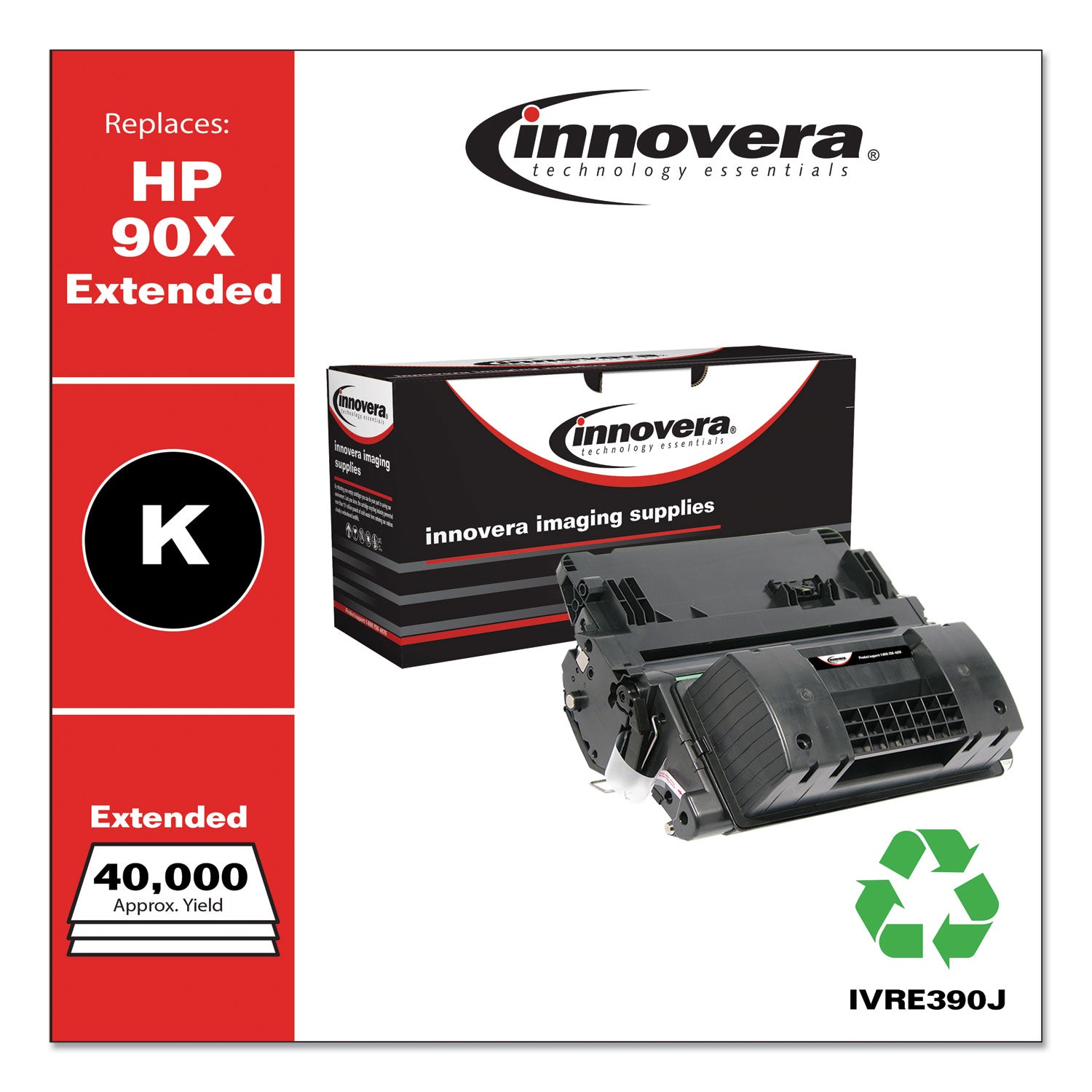 Innovera® Remanufactured Black Extended-Yield Toner, Replacement for 90X (CE390XJ), 40,000 Page-Yield