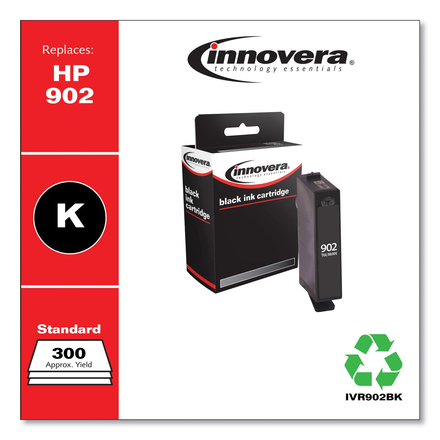 Innovera® Remanufactured Black Ink, Replacement for 902 (T6L98AN), 300 Page-Yield