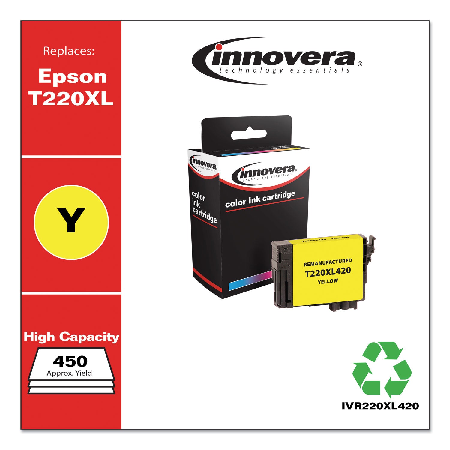 Innovera® Remanufactured Yellow High-Yield Ink, Replacement for T220XL (T220XL420), 450 Page-Yield