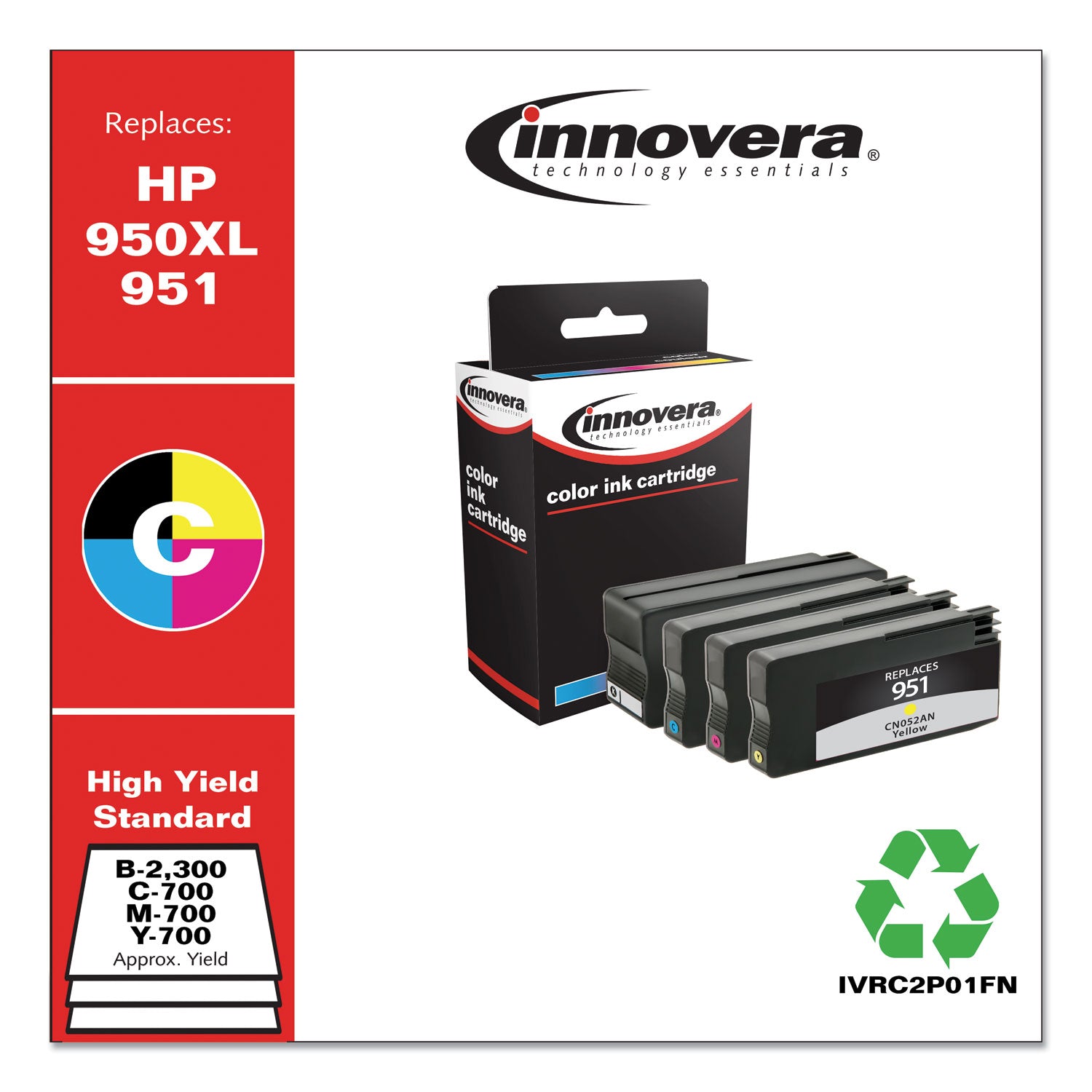 Innovera® Remanufactured Black/Cyan/Magenta/Yellow High-Yield Ink, Replacement for 950XL/951 (C2P01FN), 300/700 Page-Yield