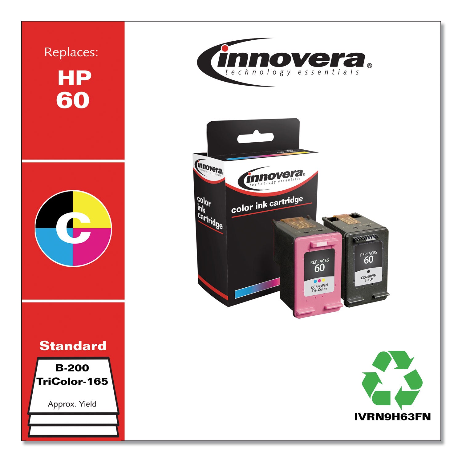 Innovera® Remanufactured Black/Tri-Color Ink, Replacement for 60 (N9H63FN), 200/165 Page-Yield