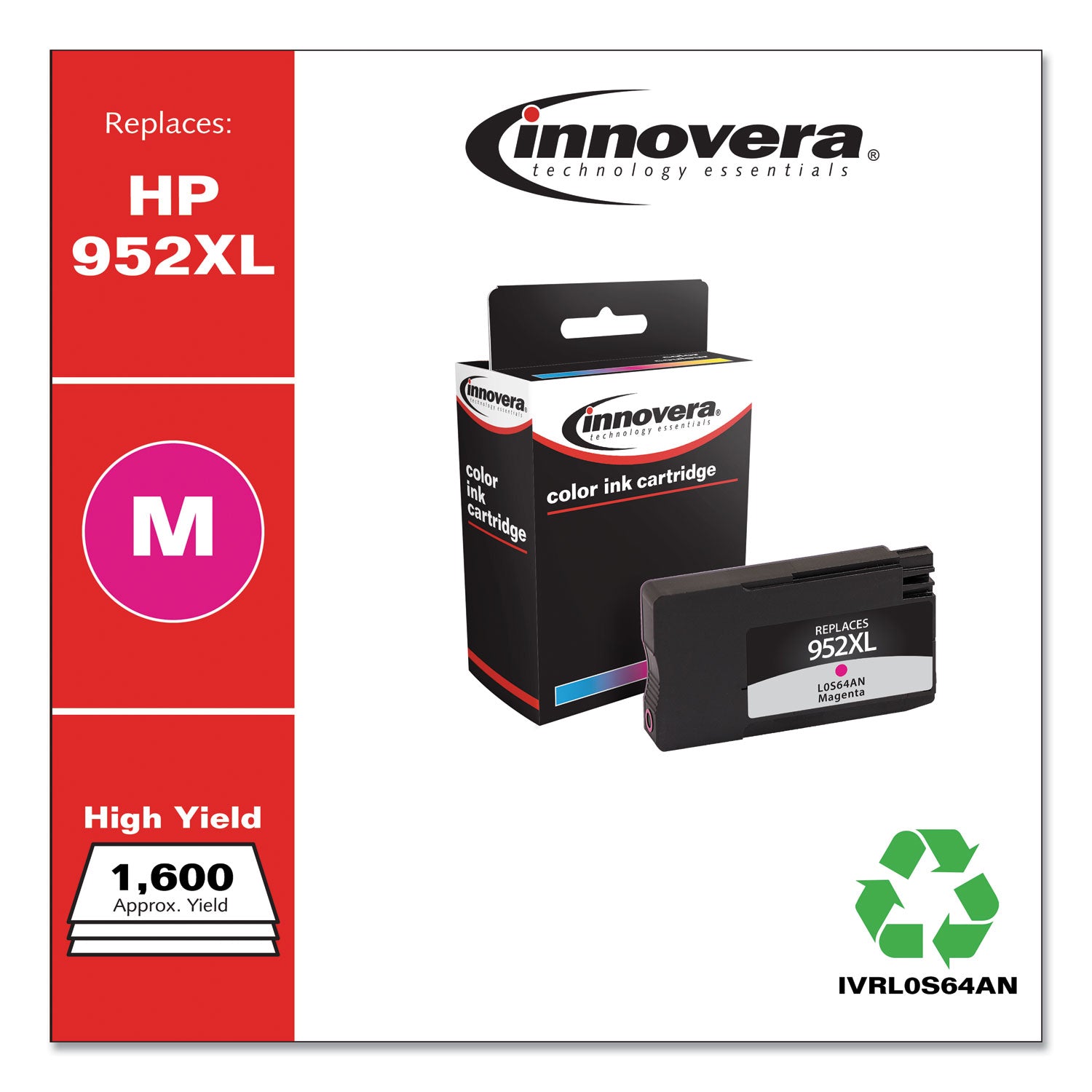 Innovera® Remanufactured Magenta High-Yield Ink, Replacement for 952XL (L0S64AN), 1,600 Page-Yield