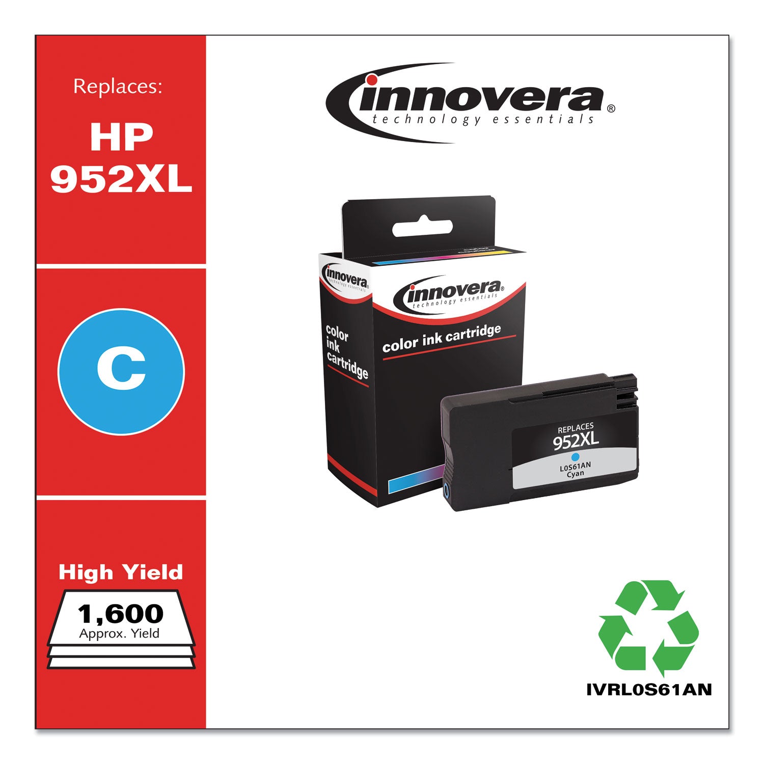 Innovera® Remanufactured Cyan High-Yield Ink, Replacement for 952XL (L0S61AN), 1,600 Page-Yield