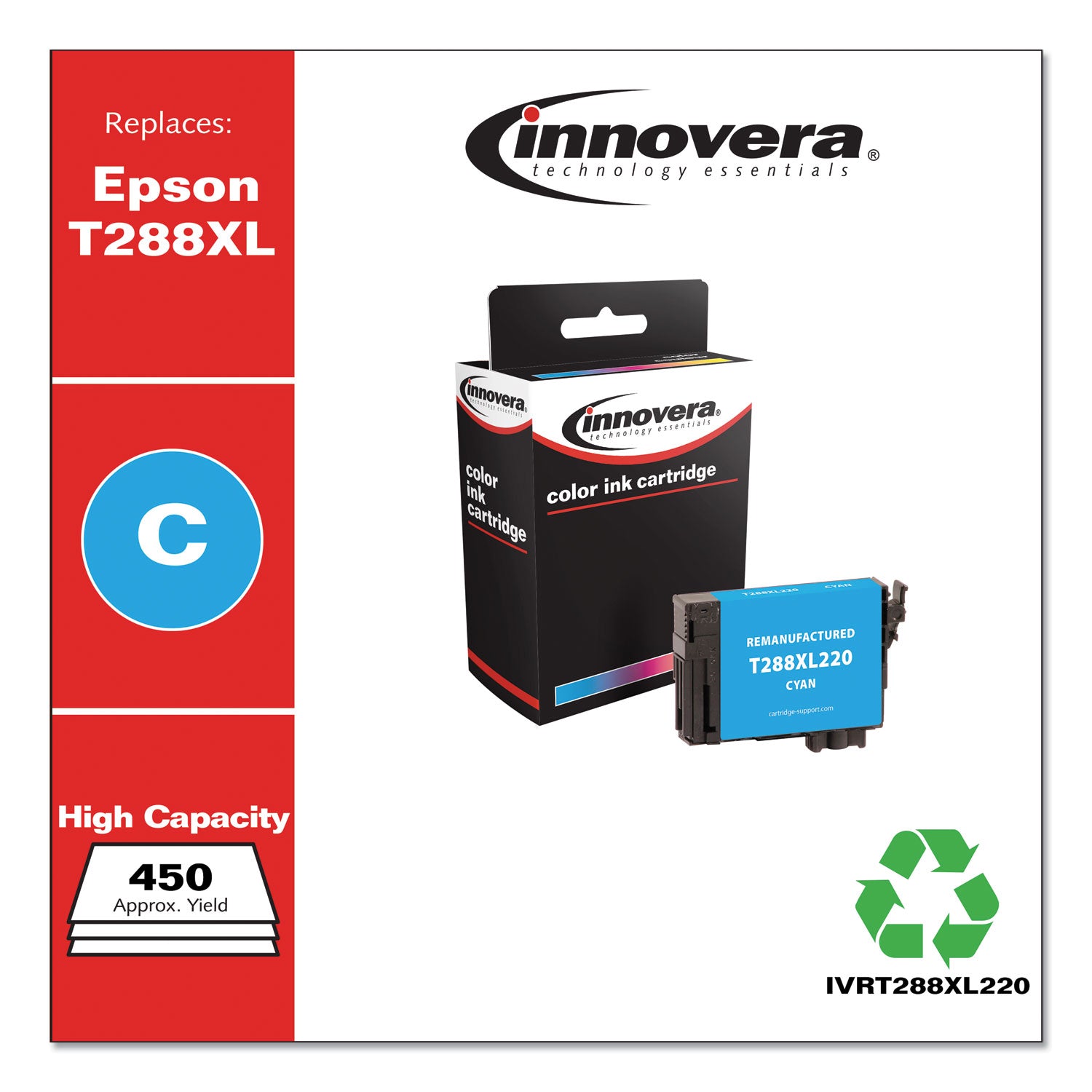 Innovera® Remanufactured Cyan High-Yield Ink, Replacement for T288XL (T288XL220), 450 Page-Yield