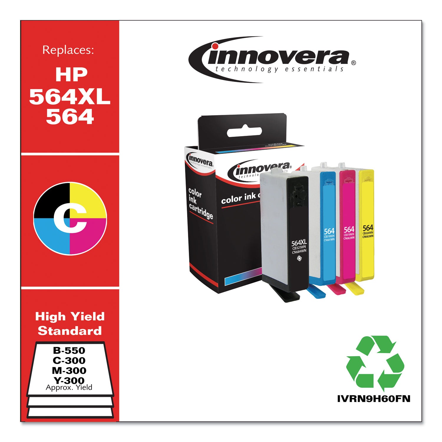 Innovera® Remanufactured Black/Cyan/Magenta/Yellow Ink, Replacement for 564XL/564 (N9H60FN), 550/300 Page-Yield