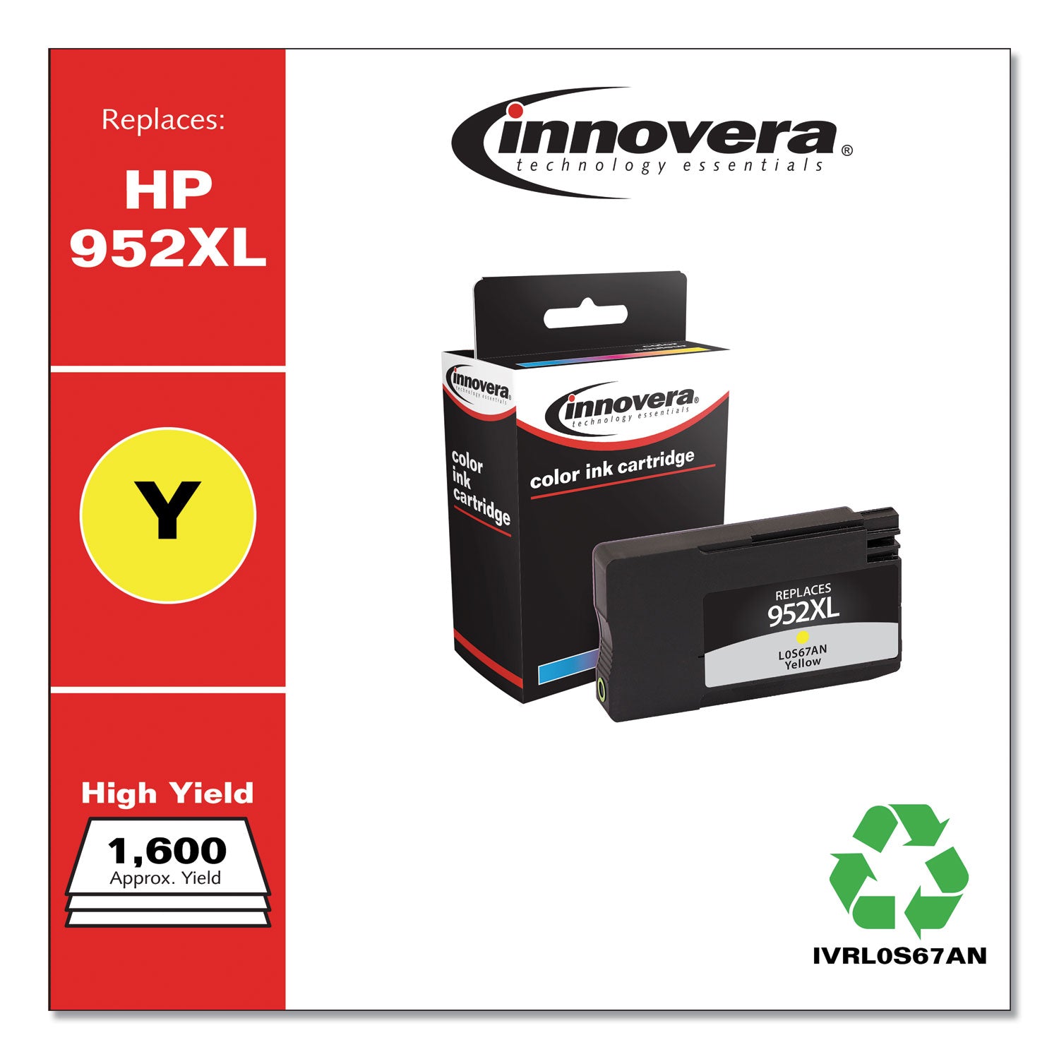 Innovera® Remanufactured Yellow High-Yield Ink, Replacement for 952XL (L0S67AN), 1,600 Page-Yield