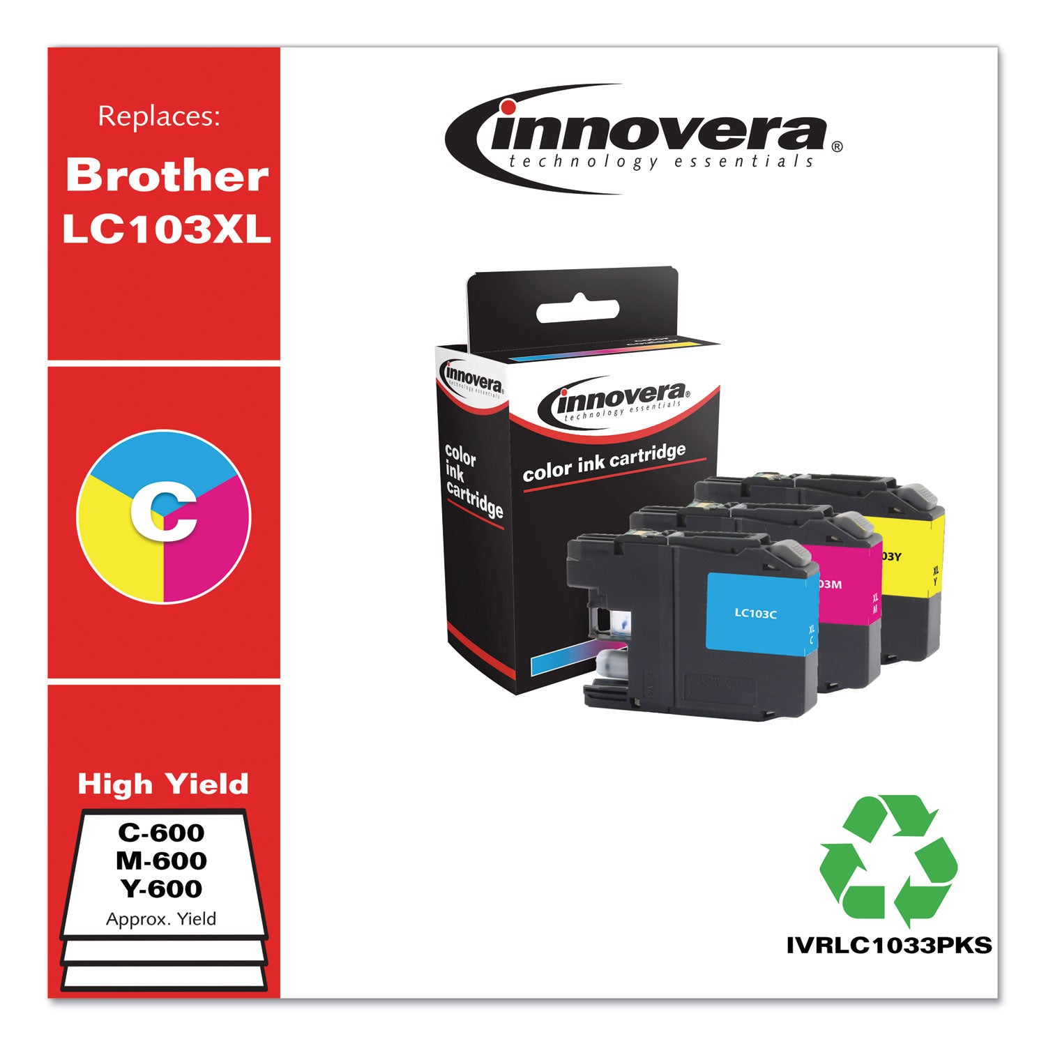 Innovera® Compatible Cyan/Magenta/Yellow High-Yield Ink, Replacement for LC1033PKS, 600 Page-Yield