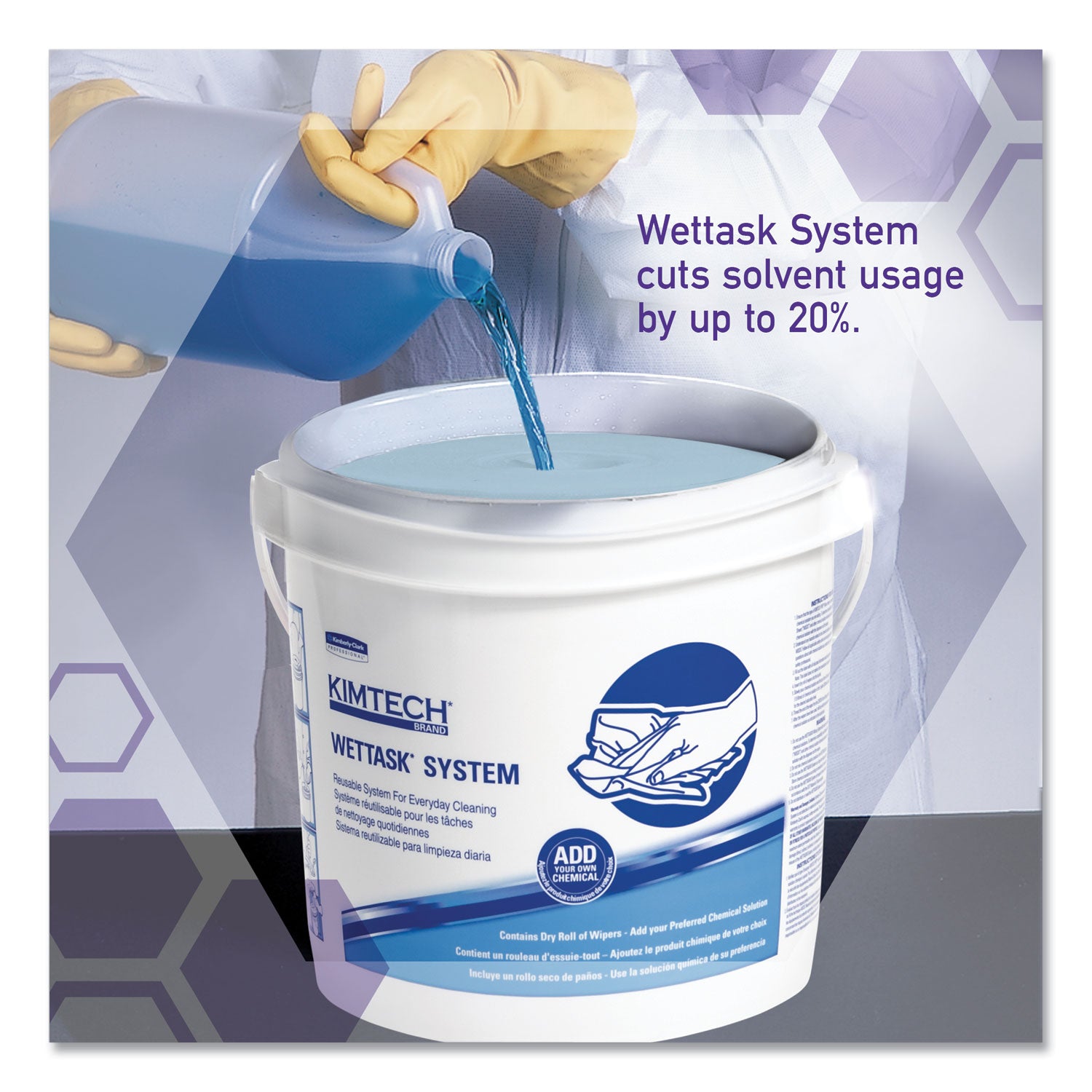 WypAll® Power Clean Wipers for Disinfectants, Sanitizers,Solvents WetTask Customizable Wet Wipe System, 140/Roll, 6 Rolls/1 Bucket/CT