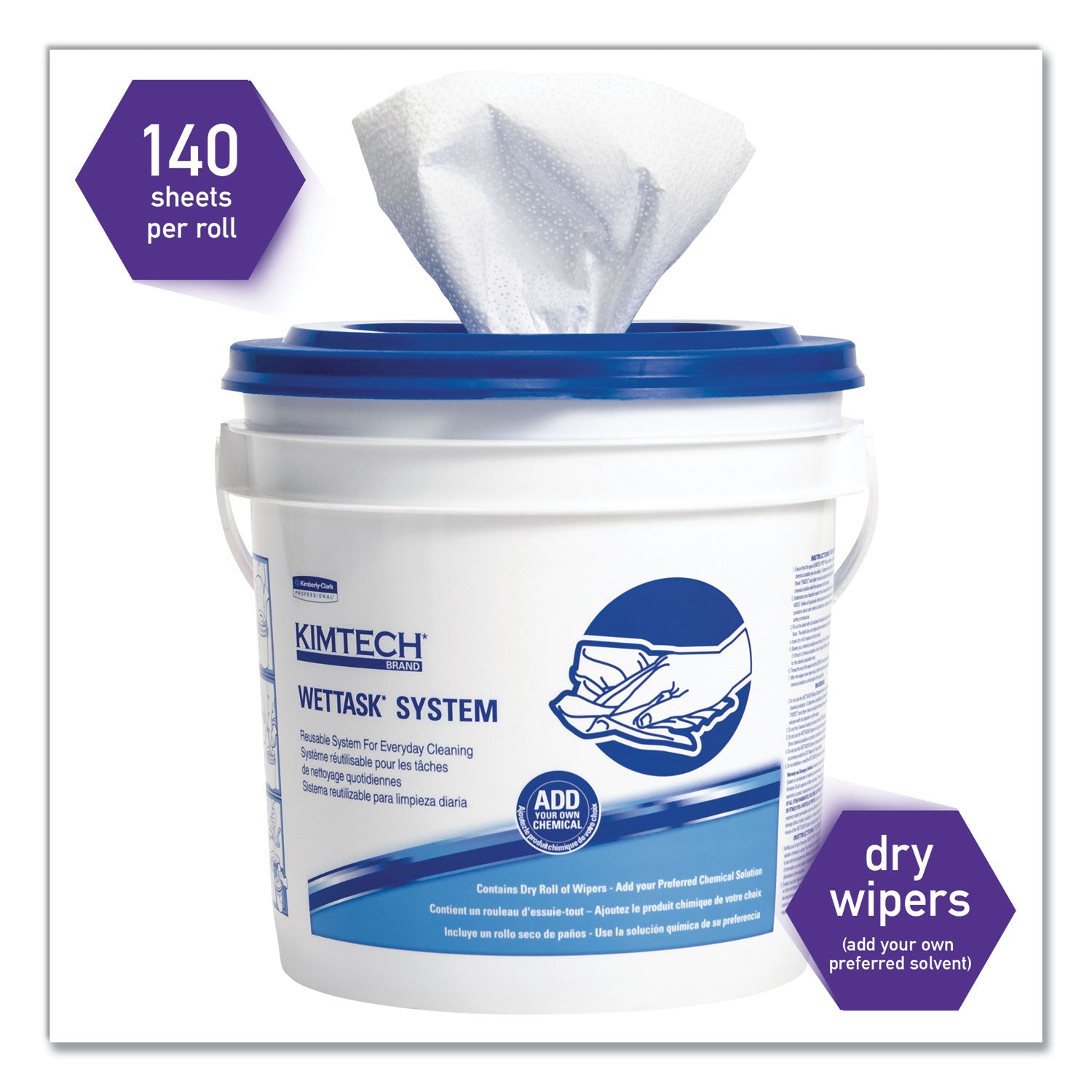 WypAll® Power Clean Wipers for Disinfectants, Sanitizers,Solvents WetTask Customizable Wet Wipe System, 140/Roll, 6 Rolls/1 Bucket/CT