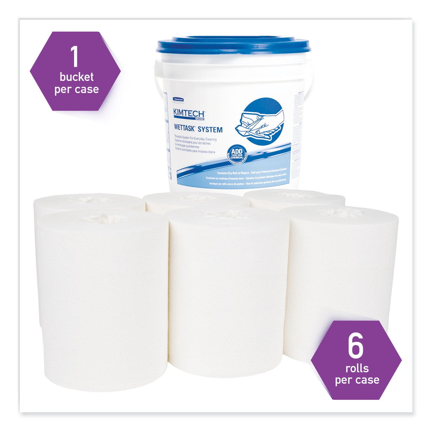 WypAll® Power Clean Wipers for Disinfectants, Sanitizers,Solvents WetTask Customizable Wet Wipe System, 140/Roll, 6 Rolls/1 Bucket/CT